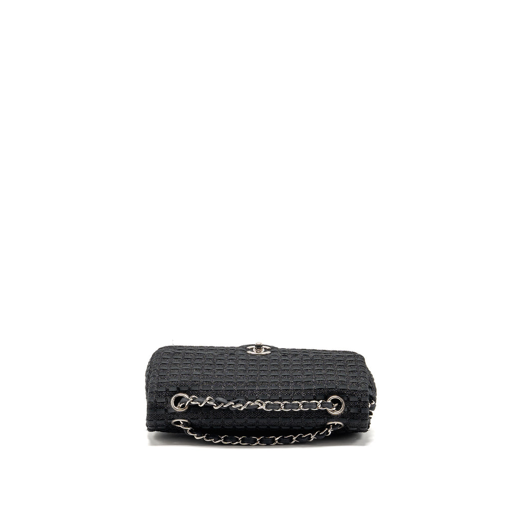 CHANEL MEDIUM CLASSIC DOUBLE FLAP BAG TWEED BLACK SHW