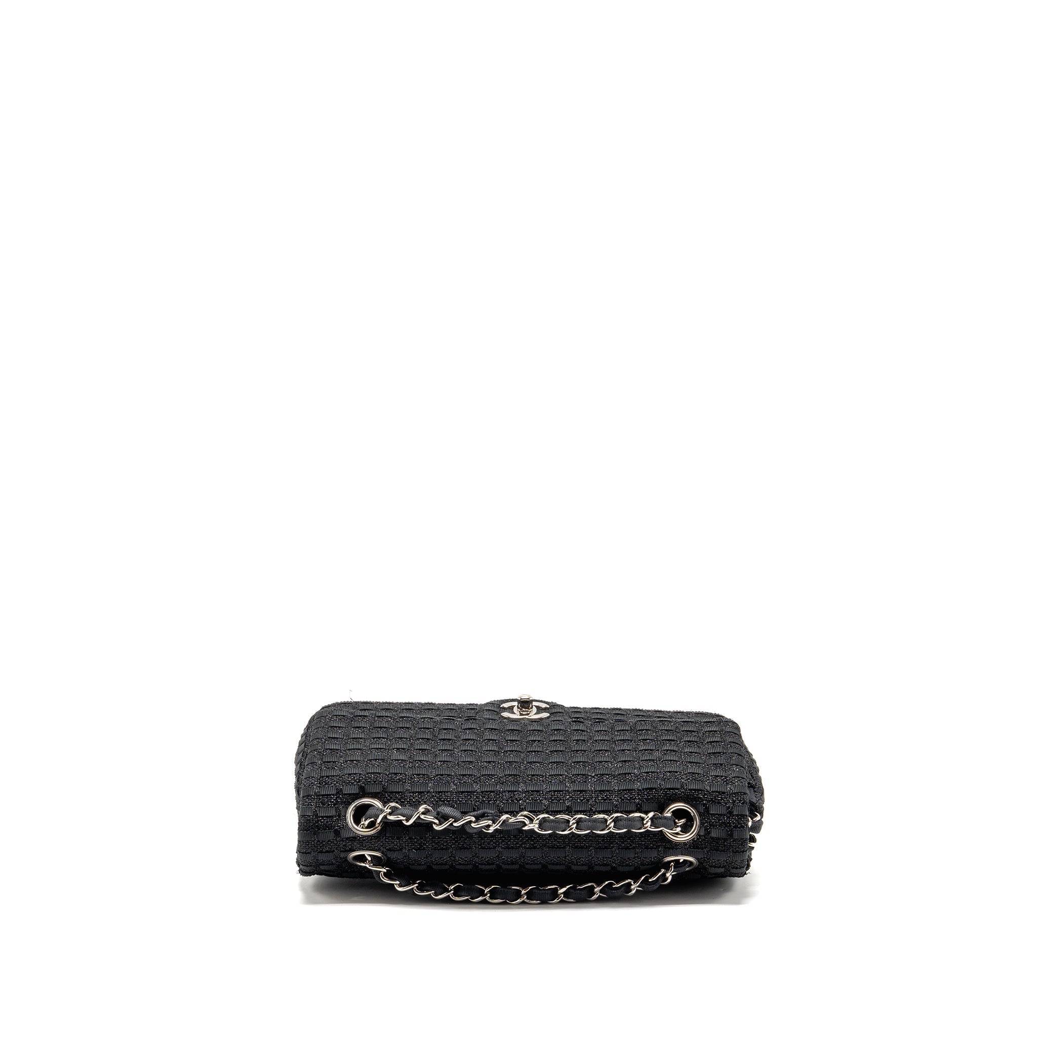 CHANEL MEDIUM CLASSIC DOUBLE FLAP BAG TWEED BLACK SHW