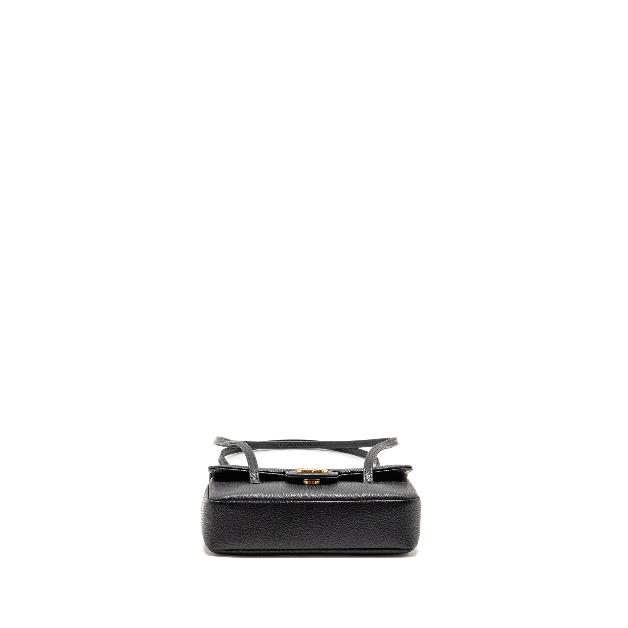 CHANEL 26P PREPPY COCO CLUTCH WITH LEATHER STRAP GRAINED SHINY CALFSKIN BLACK GHW (MICROCHIP)
