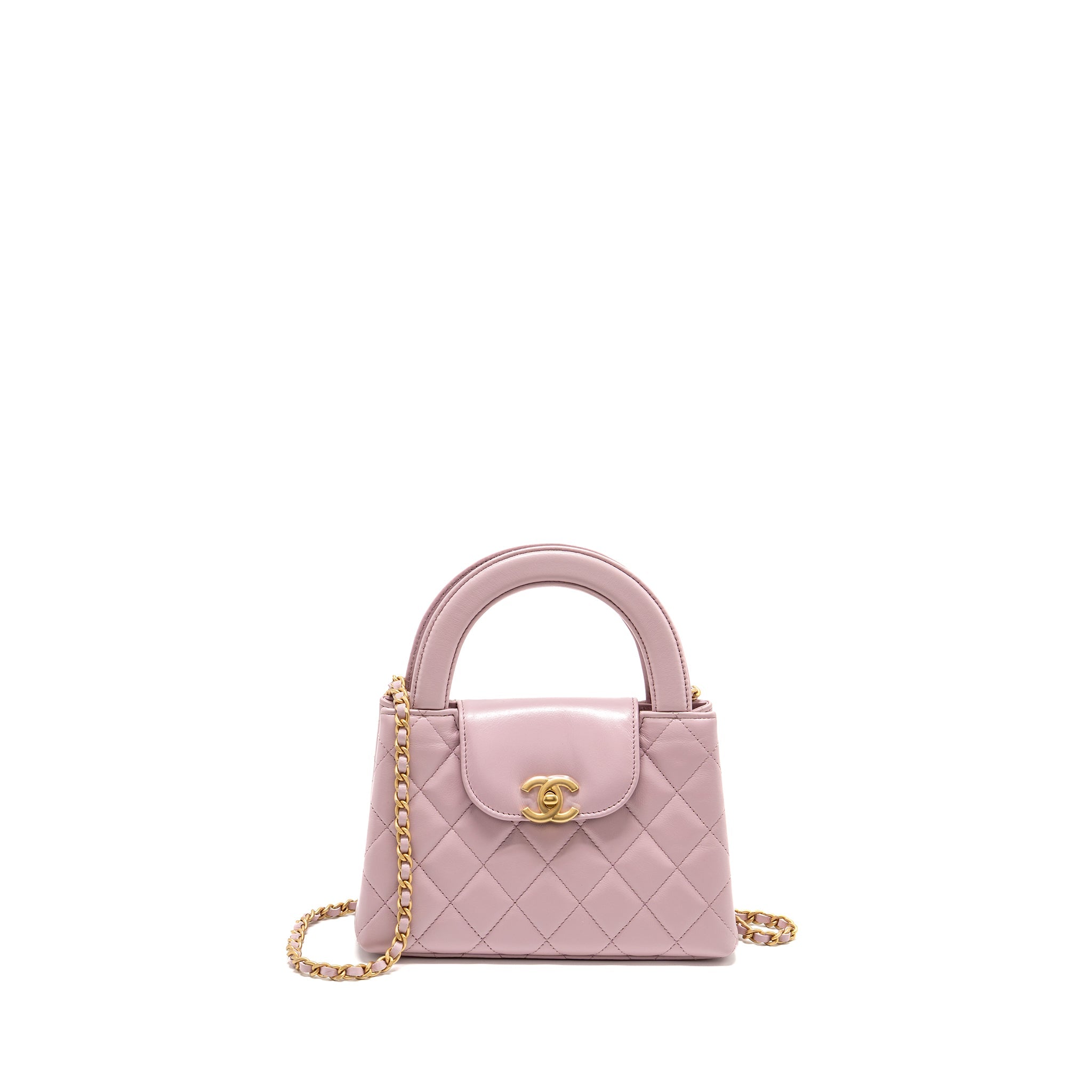 CHANEL MINI KELLY SHOPPING TOTE BAG CALFSKIN 24A LIGHT PINK GHW (MICROCHIP)