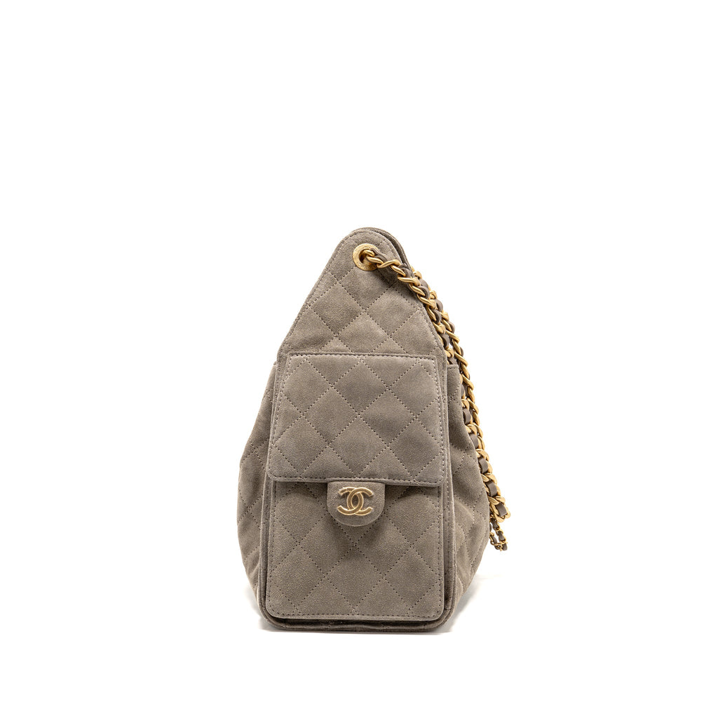 CHANEL SMALL 25 BAG SUEDE GREY GHW (MICROCHIP)