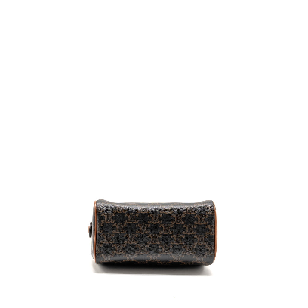 CELINE SMALL BOSTON BAG TRIOMPHE CANVAS/CALFSKIN TAN GHW