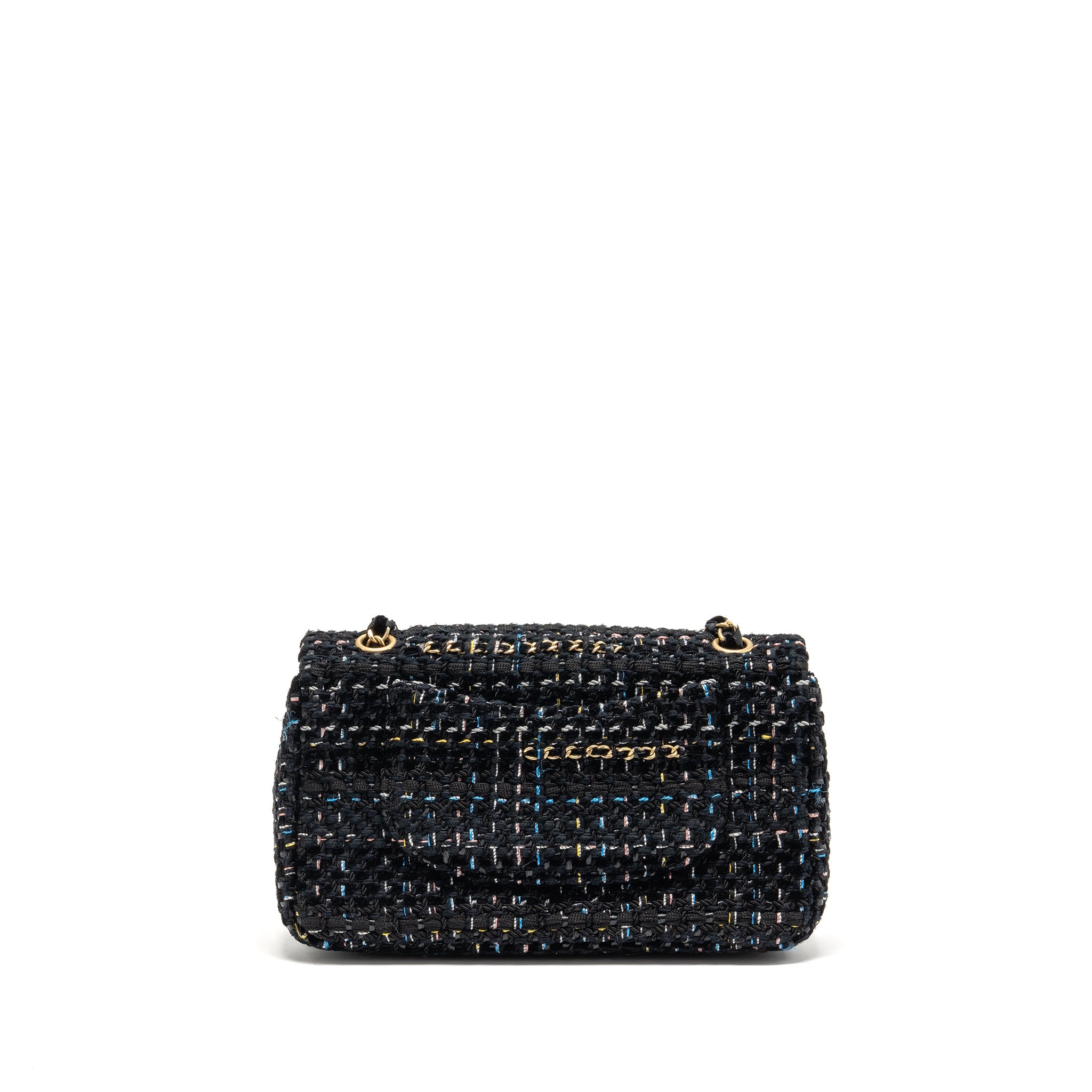 CHANEL MEDIUM SINGLE FLAP BAG TWEED BLACK GHW