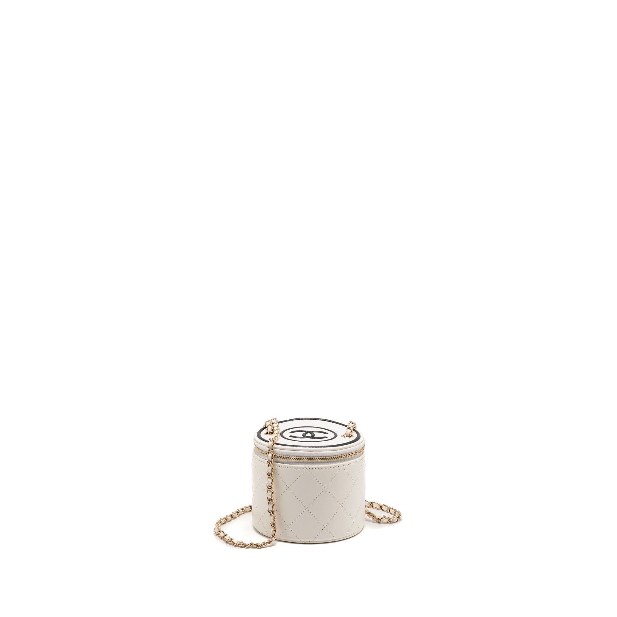 CHANEL CC LOGO CHAINS WITH CHARM VANITY CALFSKIN WHITE LGHW