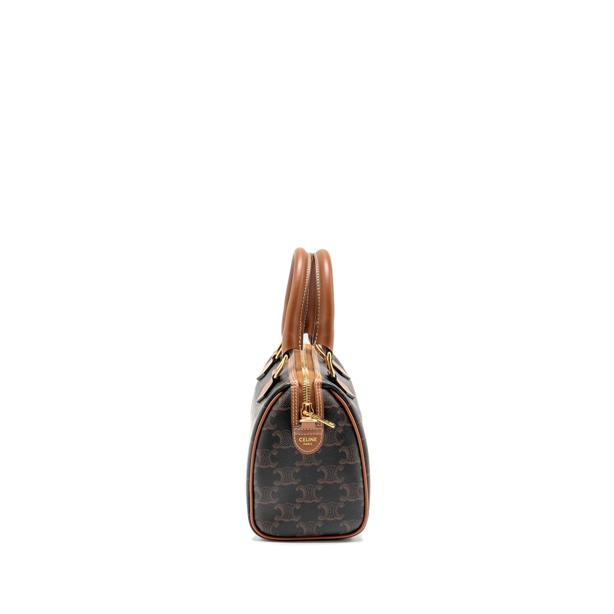 CELINE SMALL BOSTON BAG TRIOMPHE CANVAS/CALFSKIN TAN GHW
