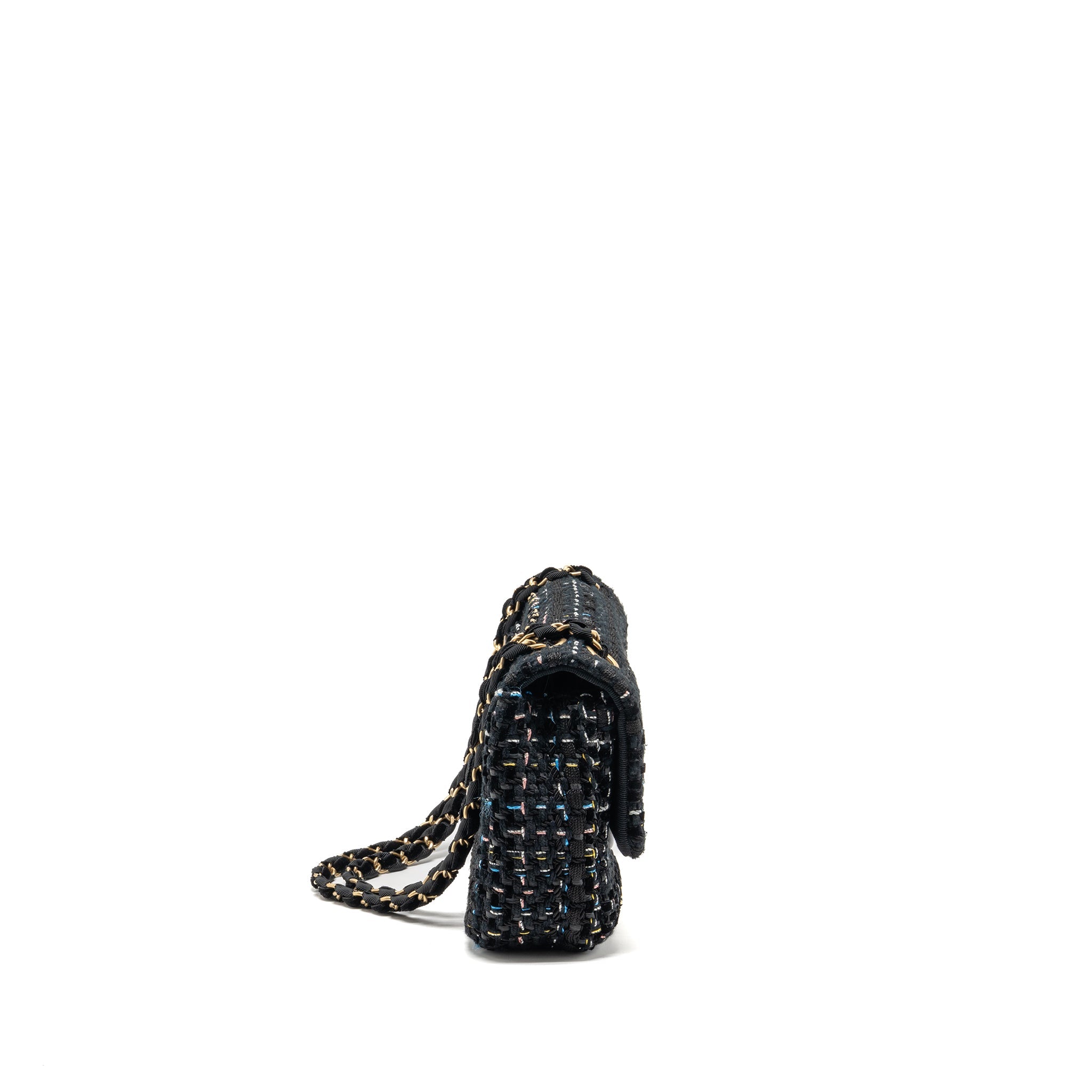 CHANEL MEDIUM SINGLE FLAP BAG TWEED BLACK GHW