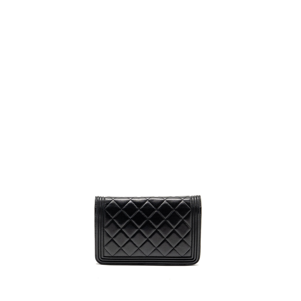 CHANEL BOY WALLET ON CHAIN CALFSKIN BLACK WITH BLACK HARDWARE