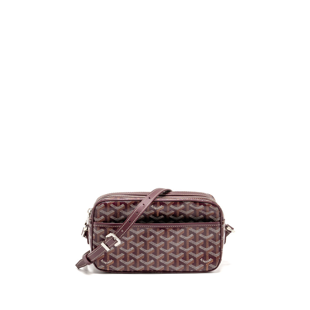 GOYARD CAP-VERT PM BAG GOYARDINE CANVAS/CERVON CALFSKIN BURGUNDY SHW