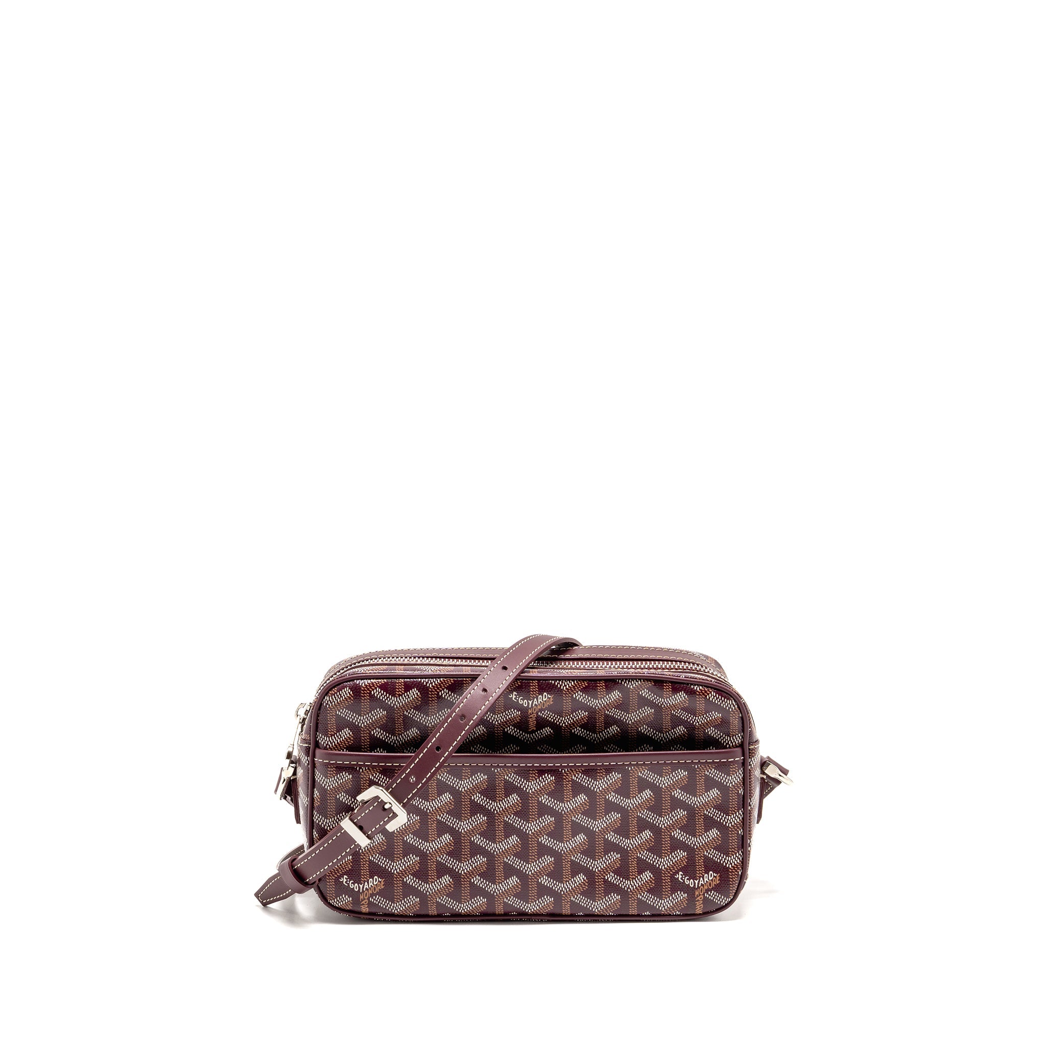 GOYARD CAP-VERT PM BAG GOYARDINE CANVAS/CERVON CALFSKIN BURGUNDY SHW