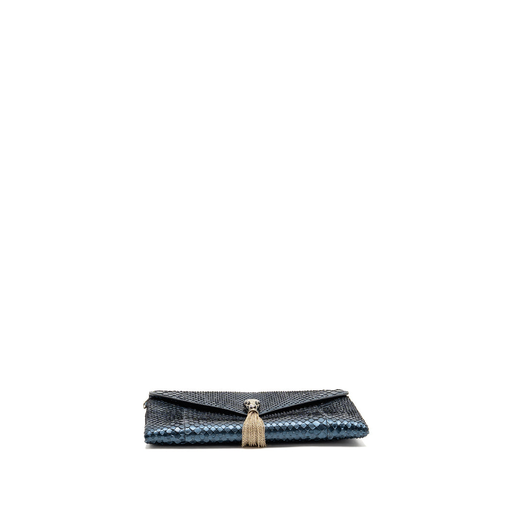 BVLGARI CLUTCH BAG PYTHON/NAPPA ROYAL SAPPHIRE/BLACK LGHW