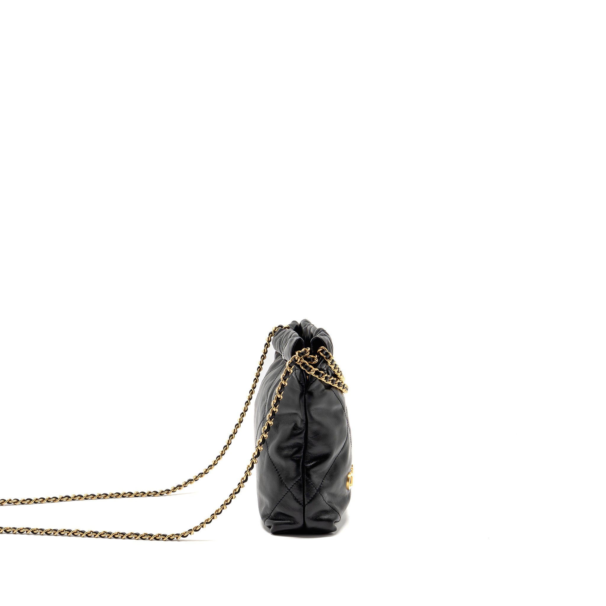 CHANEL MINI 22 BAG SHINY CALFSKIN BLACK GHW (MICROCHIP)