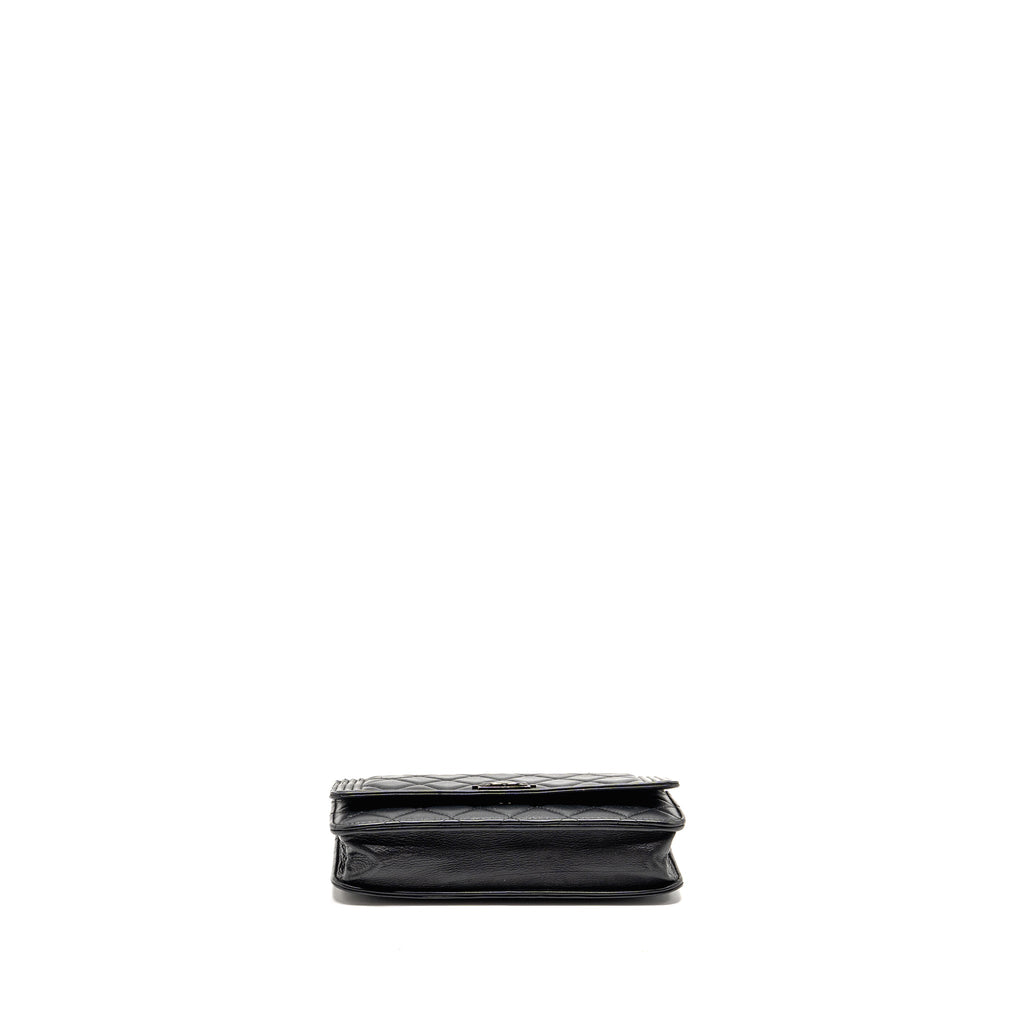 CHANEL BOY WALLET ON CHAIN CALFSKIN BLACK WITH BLACK HARDWARE