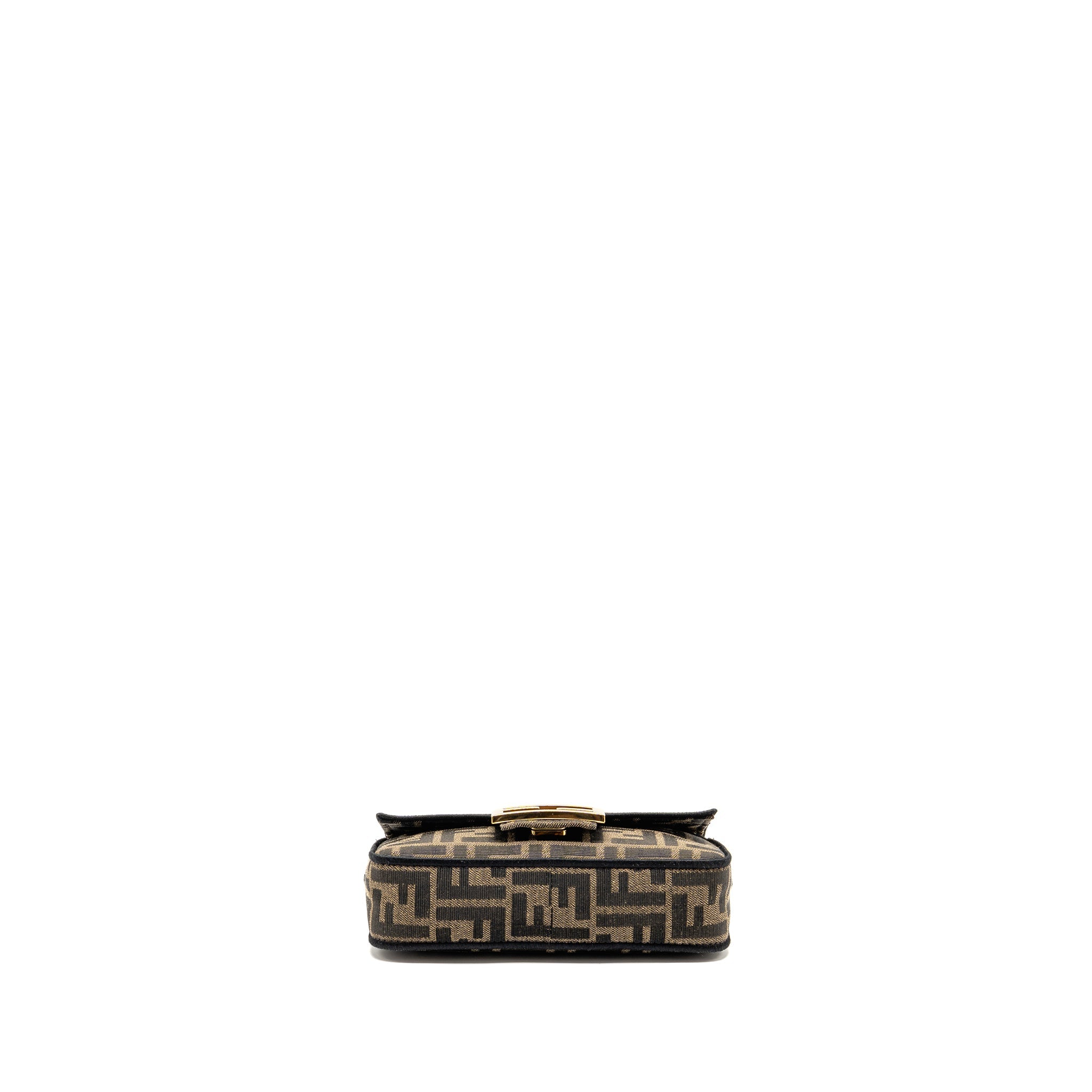 FENDI MINI BAGUETTE FF JACQUARD CANVAS BROWN GHW