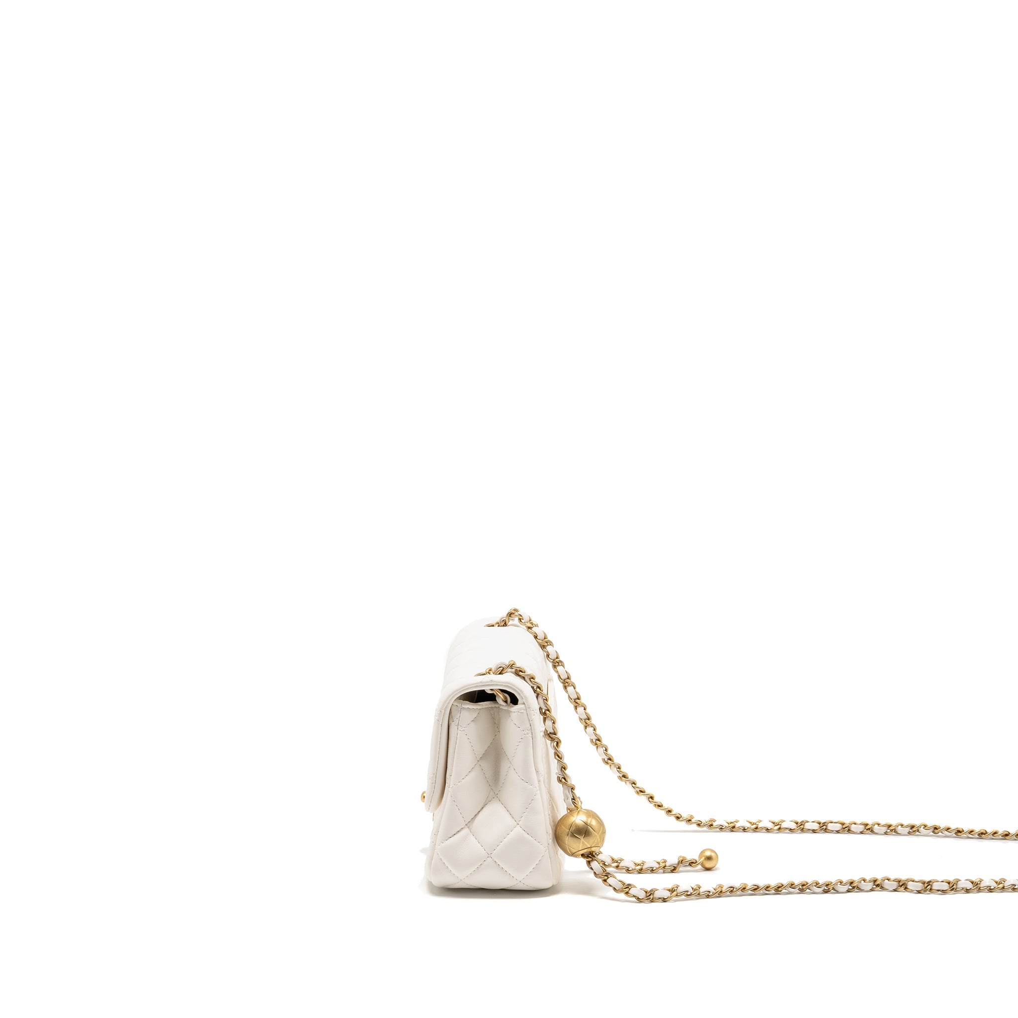 CHANEL PEARL CRUSH MINI SQUARE LAMBSKIN WHITE BRUSHED GHW (MICROCHIP)