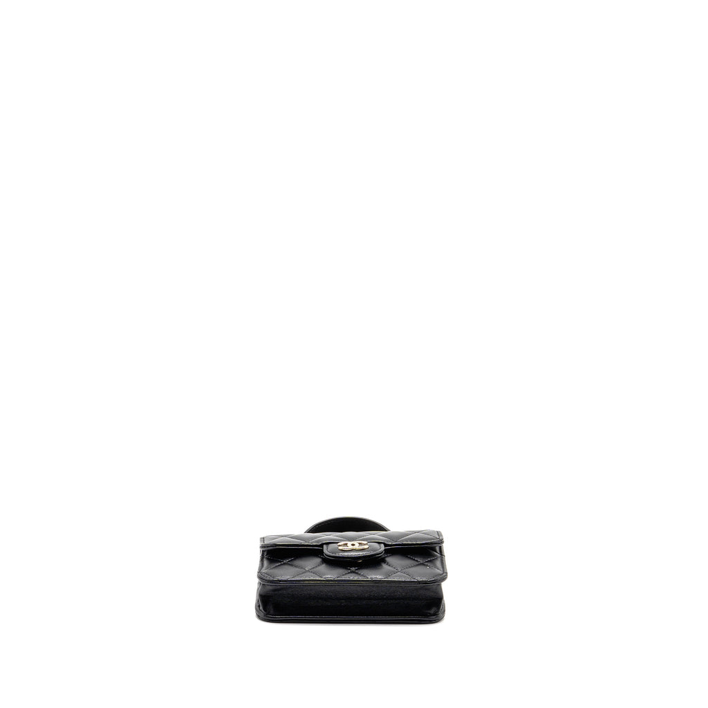 CHANEL MINI TOP HANDLE FLAP COIN PURSE WITH CHAIN LAMBSKIN BLACK LGHW