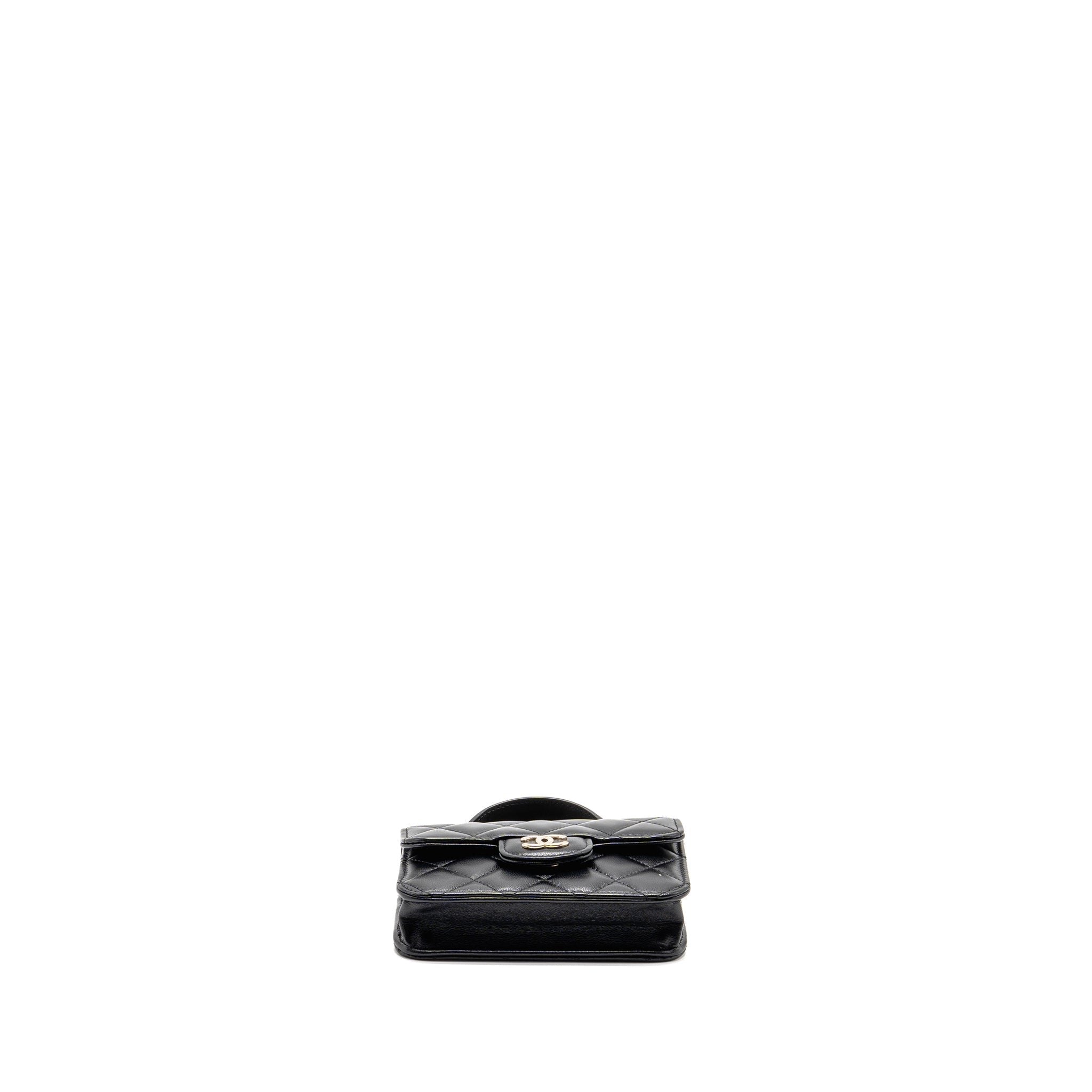 CHANEL MINI TOP HANDLE FLAP COIN PURSE WITH CHAIN LAMBSKIN BLACK LGHW