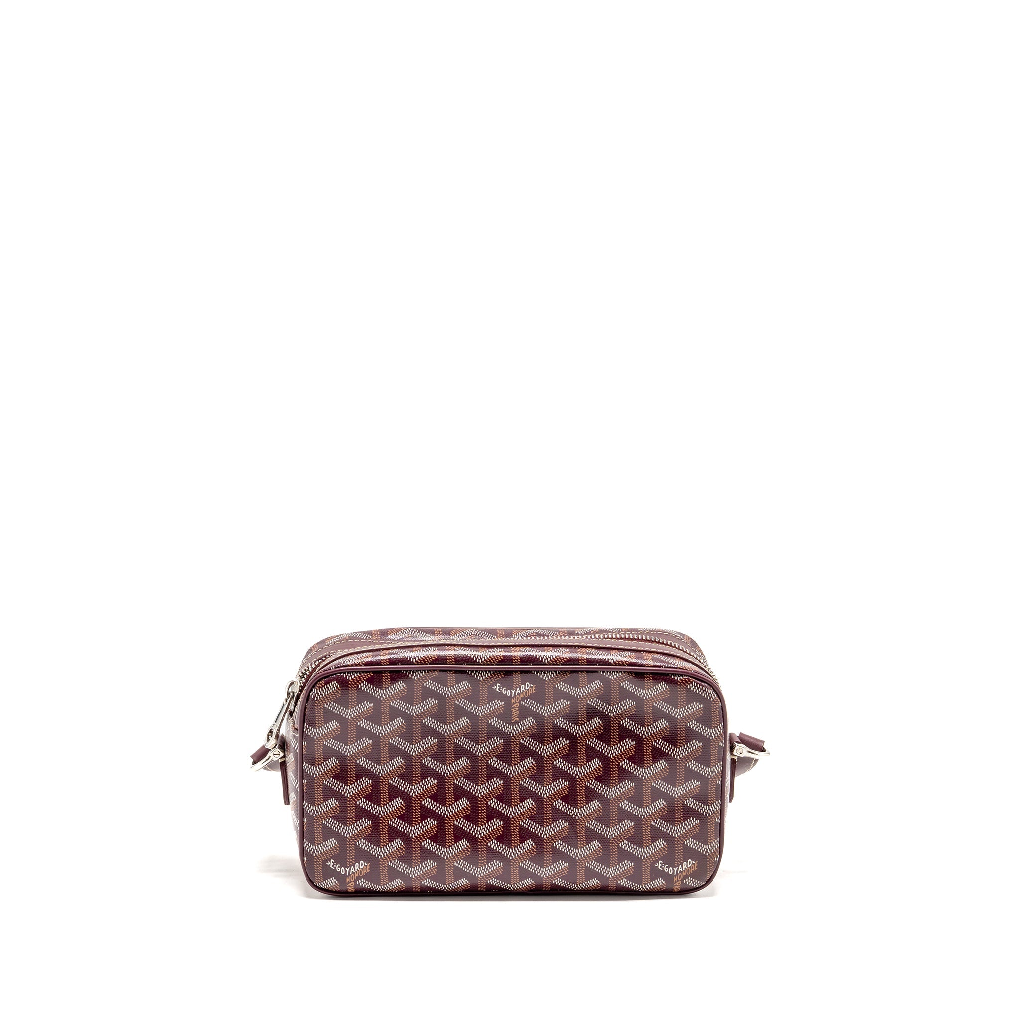 GOYARD CAP-VERT PM BAG GOYARDINE CANVAS/CERVON CALFSKIN BURGUNDY SHW