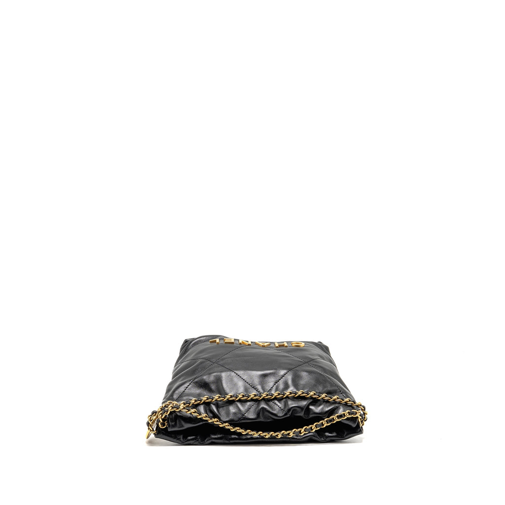 CHANEL MINI 22 BAG SHINY CALFSKIN BLACK GHW (MICROCHIP)