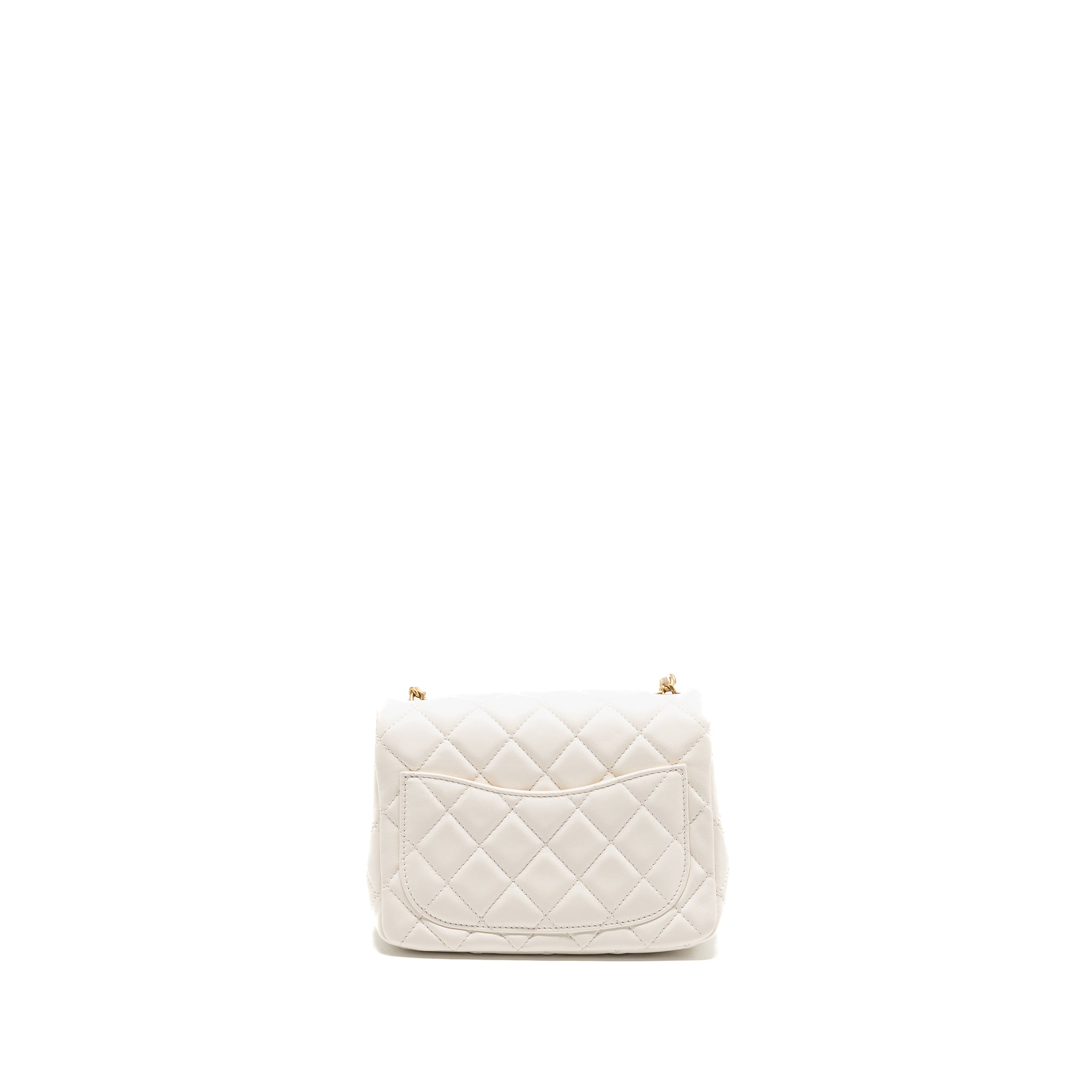 CHANEL PEARL CRUSH MINI SQUARE LAMBSKIN WHITE BRUSHED GHW (MICROCHIP)