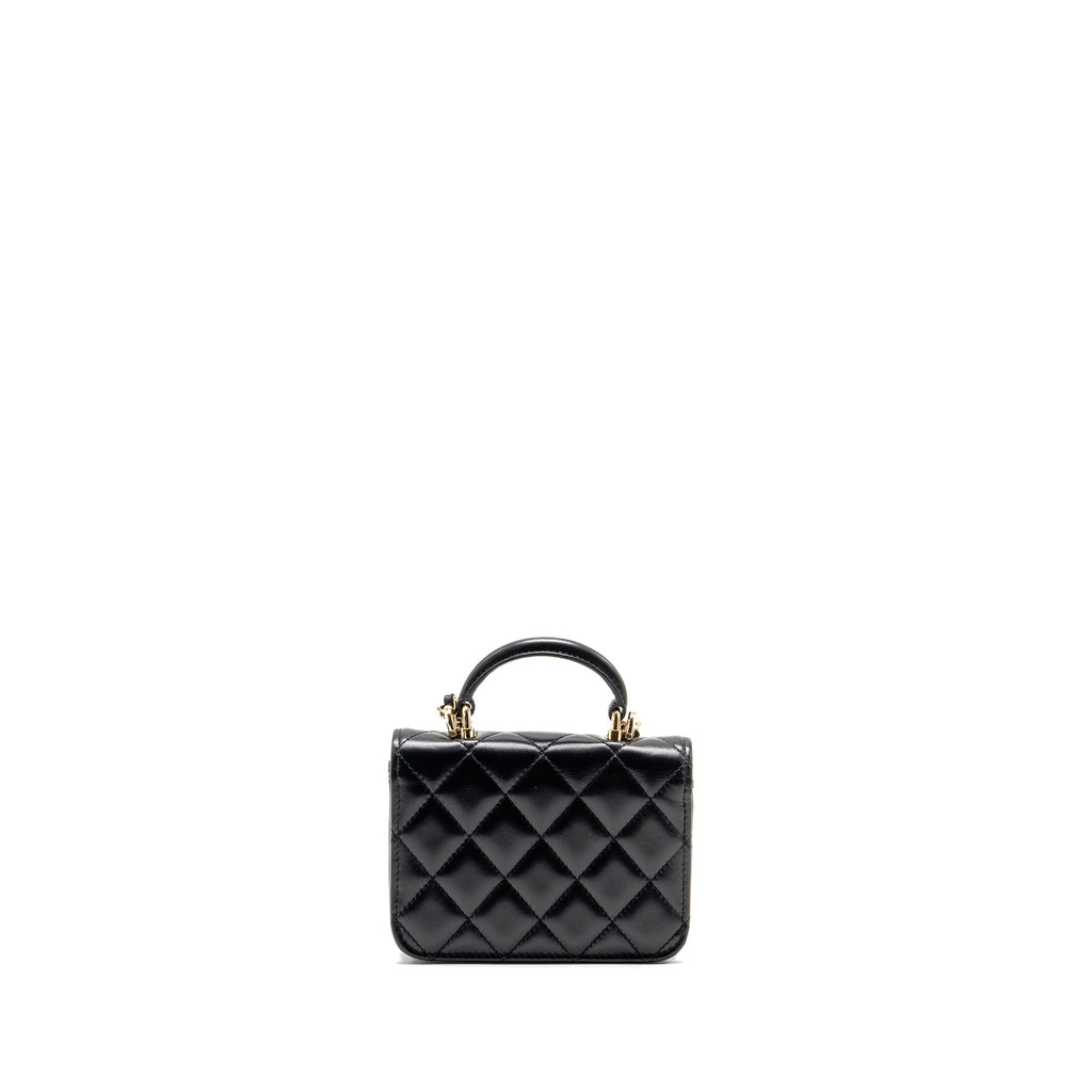CHANEL MINI TOP HANDLE FLAP COIN PURSE WITH CHAIN LAMBSKIN BLACK LGHW