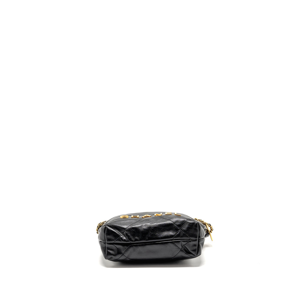 CHANEL MINI 22 BAG SHINY CALFSKIN BLACK GHW (MICROCHIP)