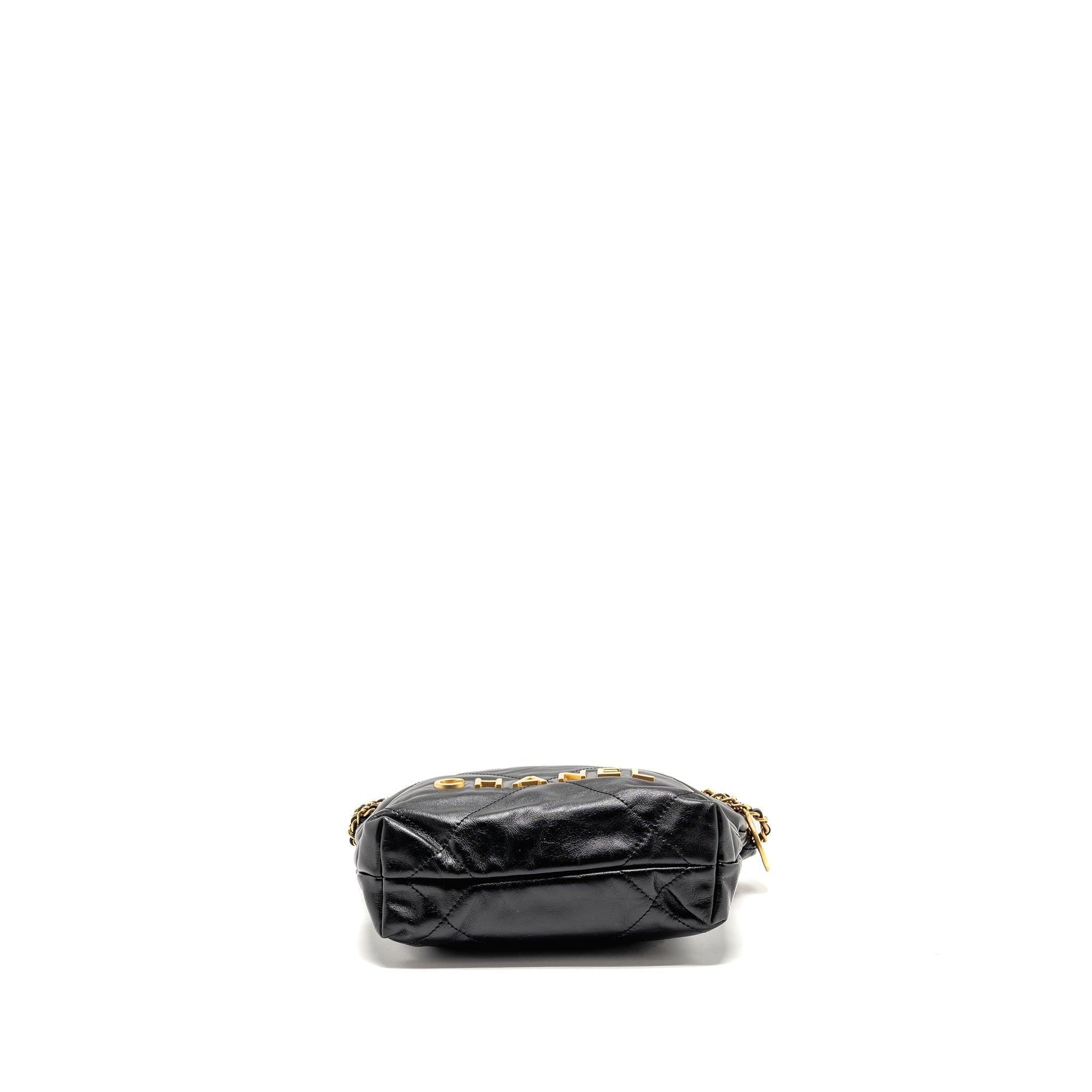 CHANEL MINI 22 BAG SHINY CALFSKIN BLACK GHW (MICROCHIP)