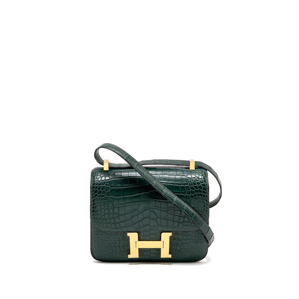 HERMES CONSTANCE 24 ALLIGATOR MISSISSIPPIENSIS MAT VERT FONCE GHW