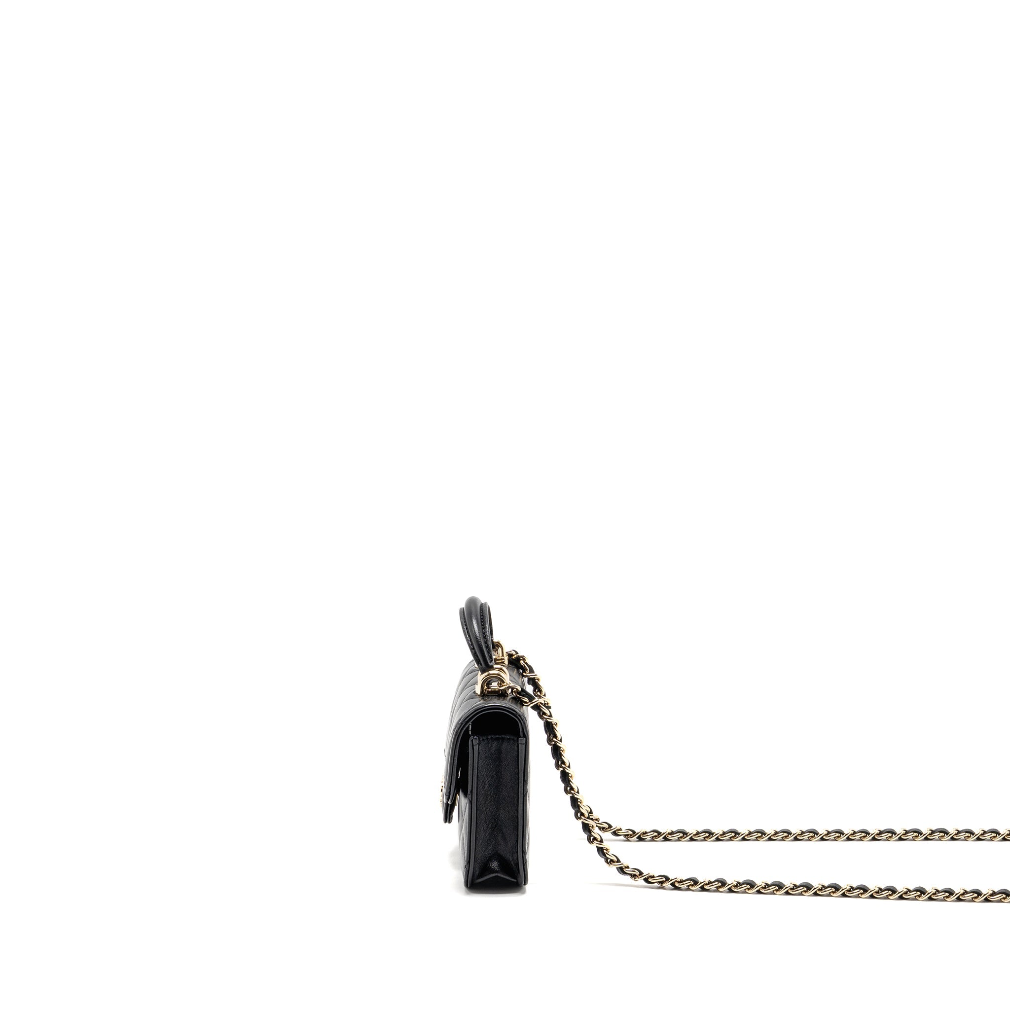 CHANEL MINI TOP HANDLE FLAP COIN PURSE WITH CHAIN LAMBSKIN BLACK LGHW