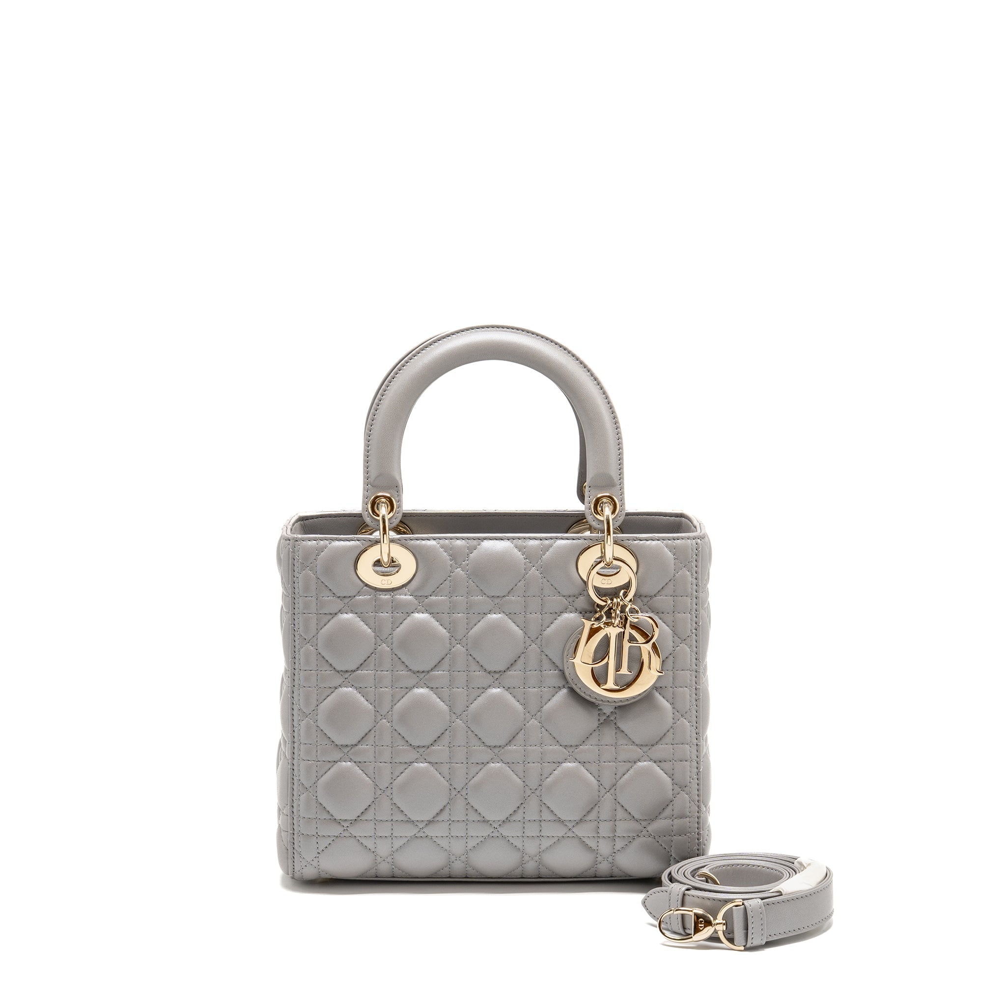 DIOR MEDIUM LADY DIOR LAMBSKIN GREY LGHW