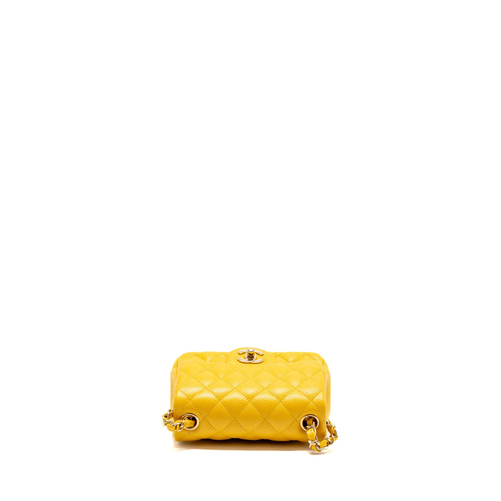 CHANEL CLASSIC MINI SQUARE FLAP BAG CAVIAR YELLOW LGHW