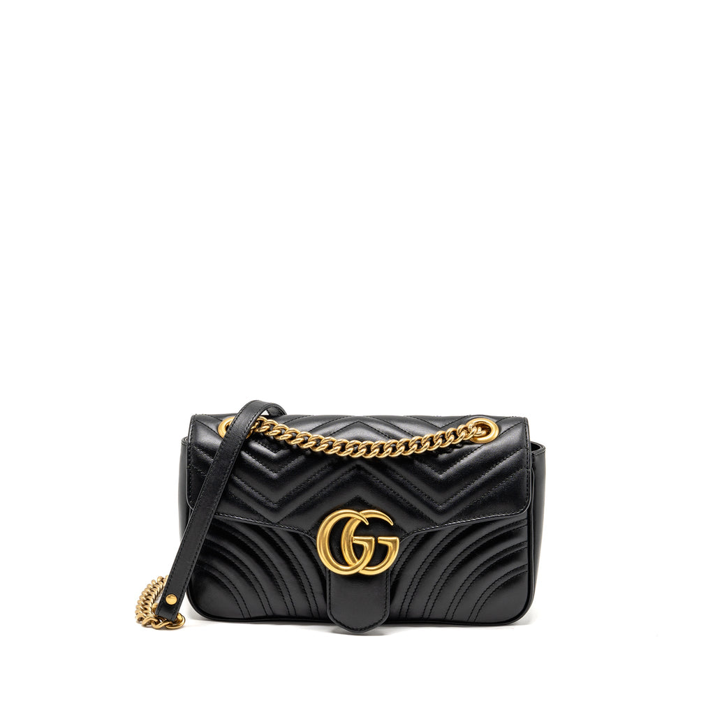 GUCCI SMALL GG MARMONT SHOULDER BAG CALFSKIN BLACK GHW