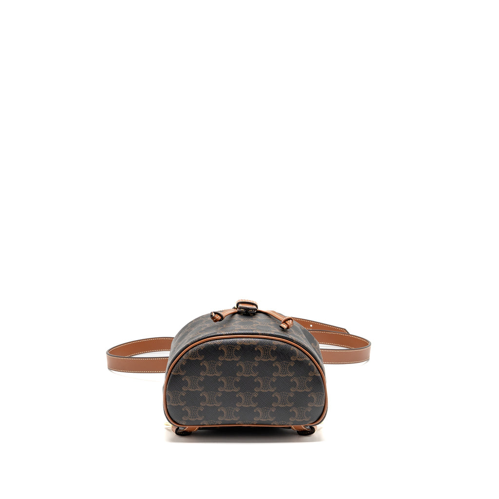 CELINE MINI BACKPACK FOLCO TRIOMPHE CANVAS/CALFSKIN TAN GHW