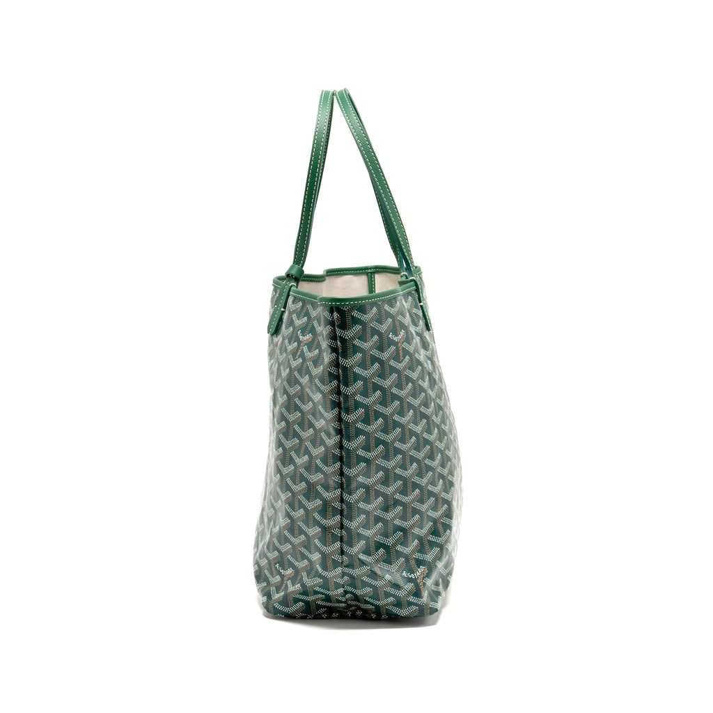 GOYARD SAINT LOUIS PM BAG GOYARDINE CANVAS/CHEVROCHES CALFSKIN GREEN SHW