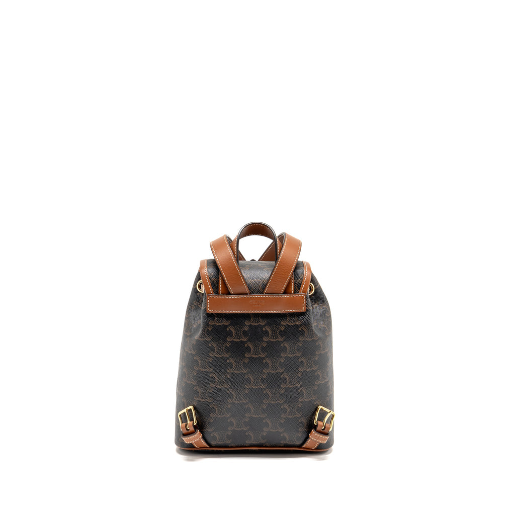 CELINE MINI BACKPACK FOLCO TRIOMPHE CANVAS/CALFSKIN TAN GHW