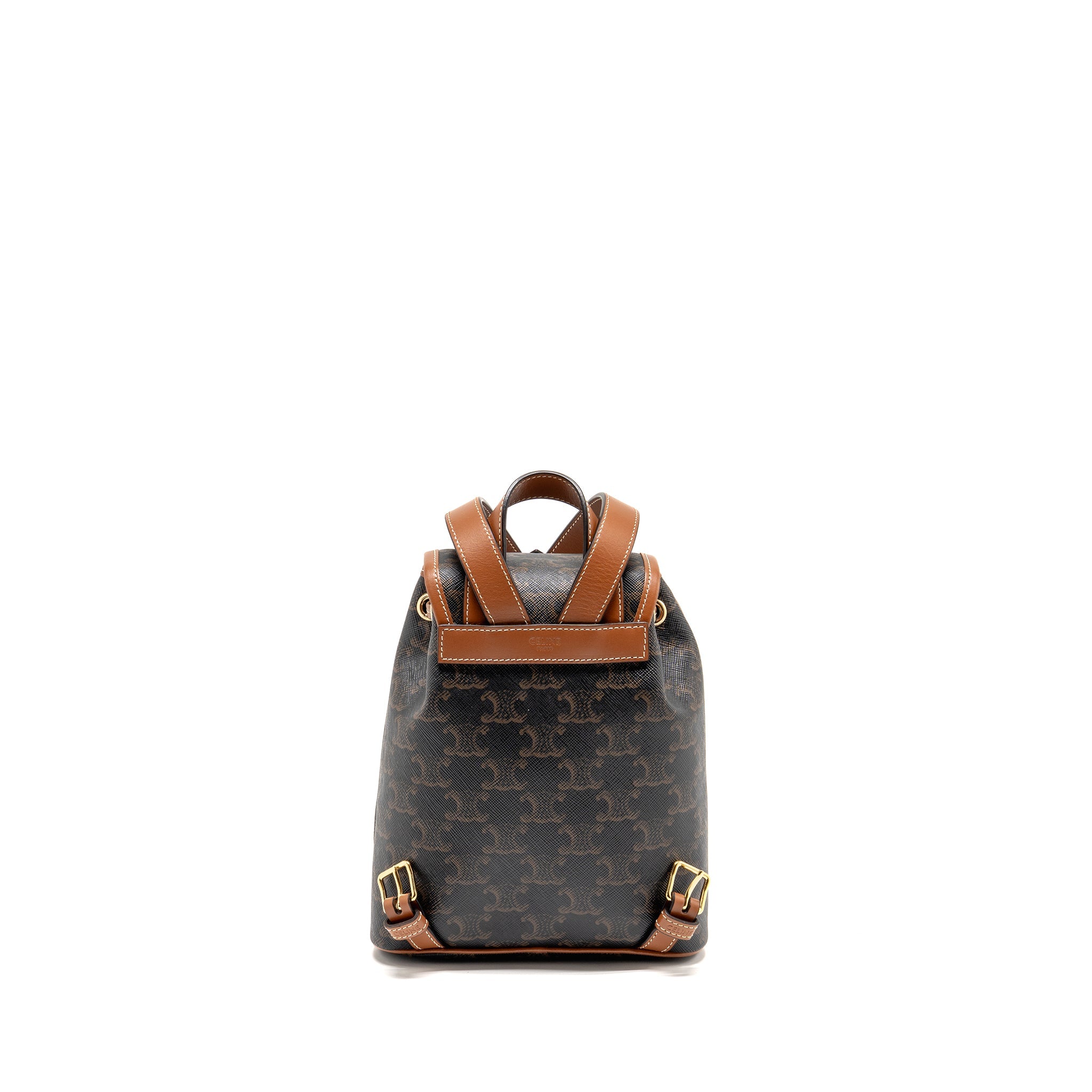 CELINE MINI BACKPACK FOLCO TRIOMPHE CANVAS/CALFSKIN TAN GHW
