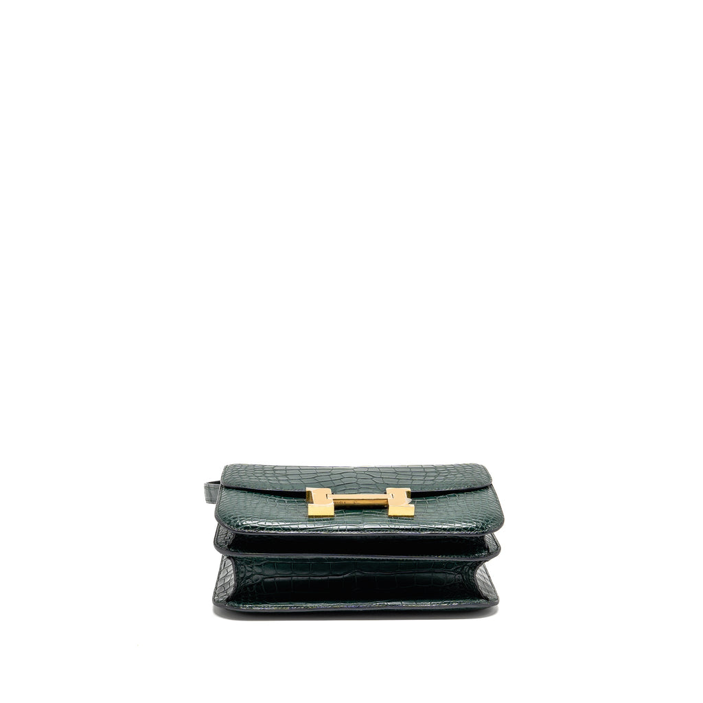 HERMES CONSTANCE 24 ALLIGATOR MISSISSIPPIENSIS MAT VERT FONCE GHW