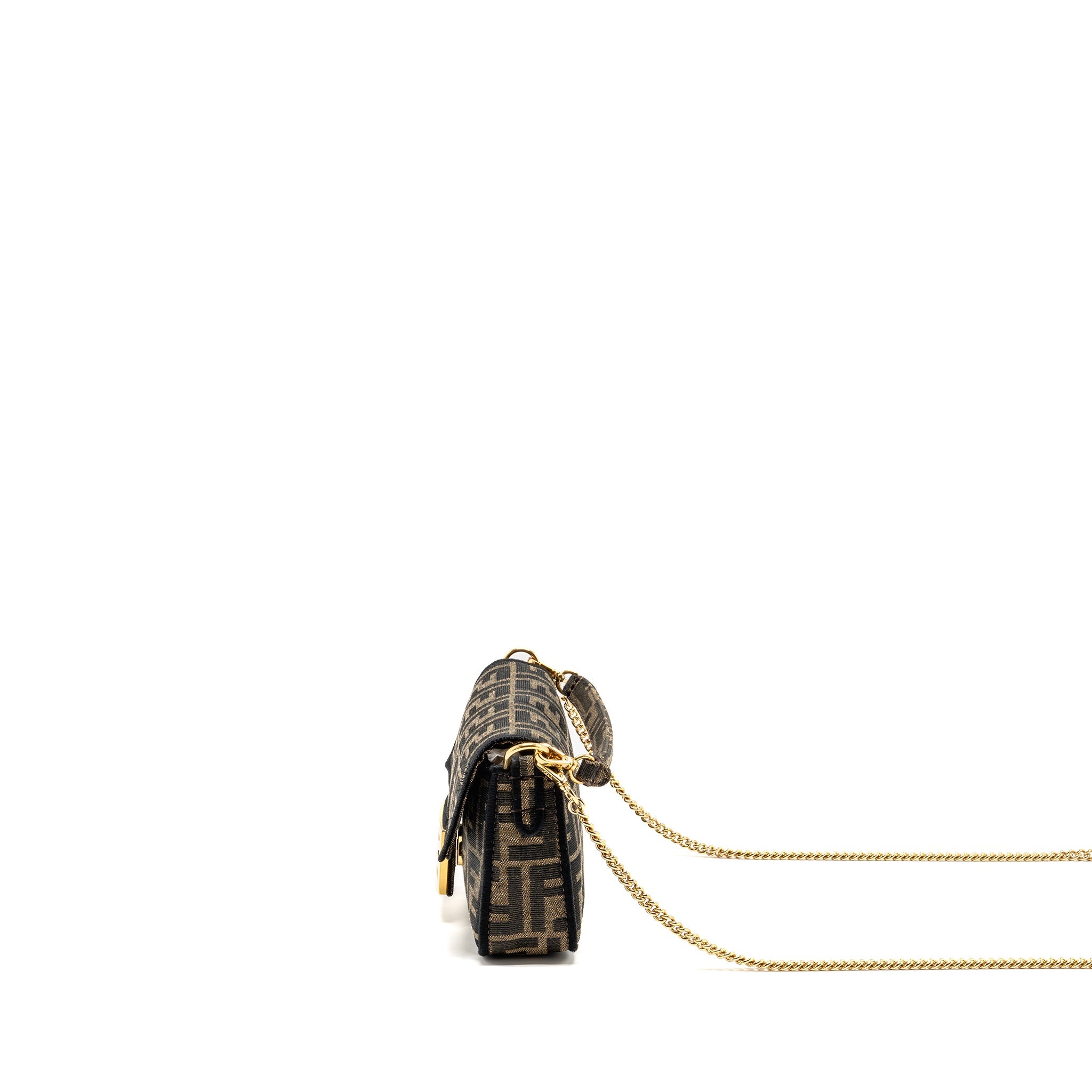 FENDI MINI BAGUETTE FF JACQUARD CANVAS BROWN GHW