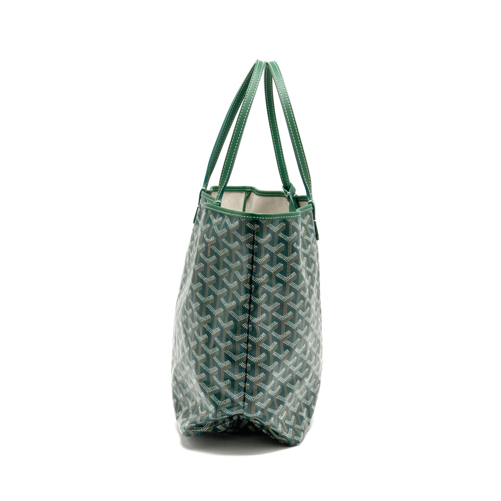 GOYARD SAINT LOUIS PM BAG GOYARDINE CANVAS/CHEVROCHES CALFSKIN GREEN SHW