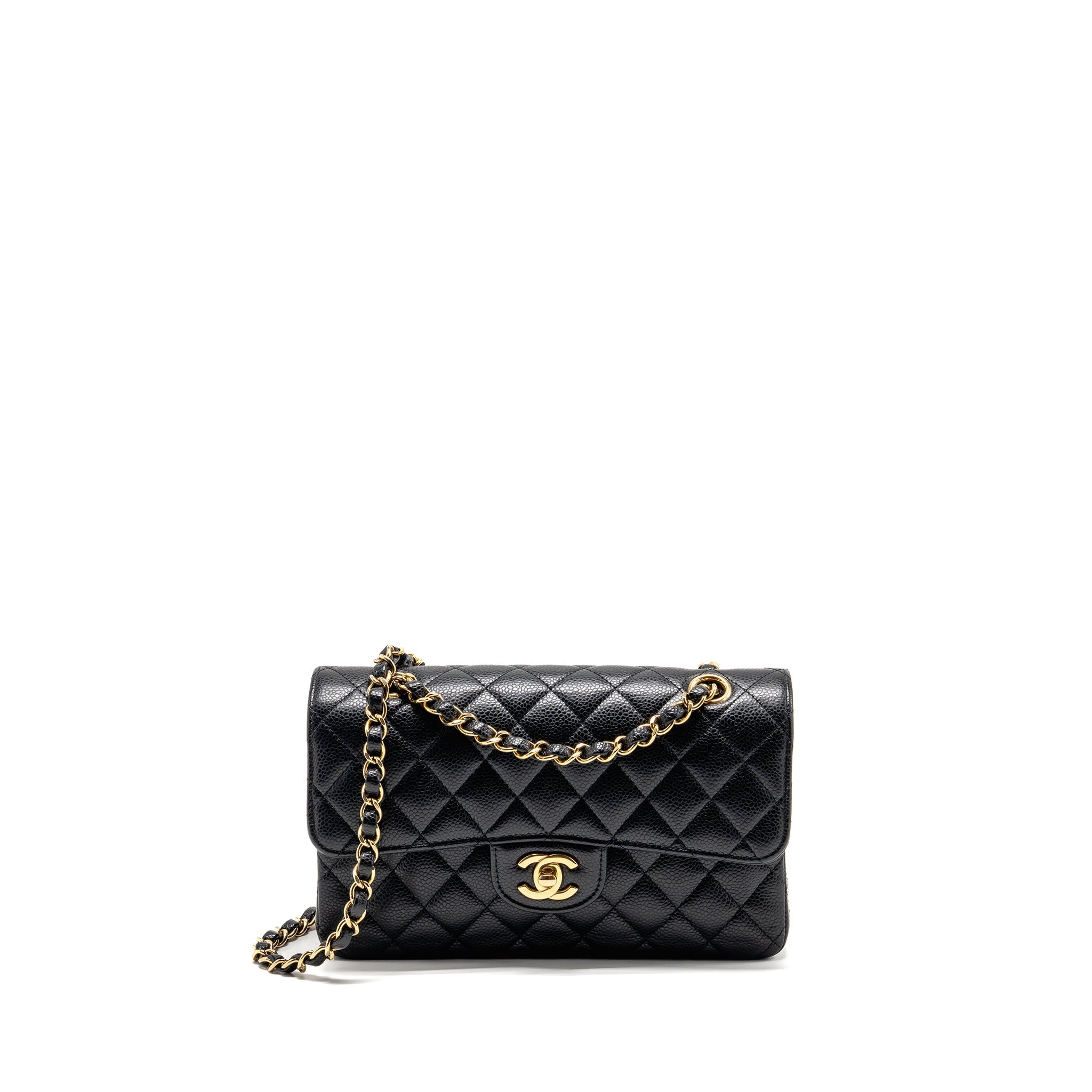 CHANEL SMALL CLASSIC DOUBLE FLAP CAVIAR BLACK GHW (MICROCHIP)