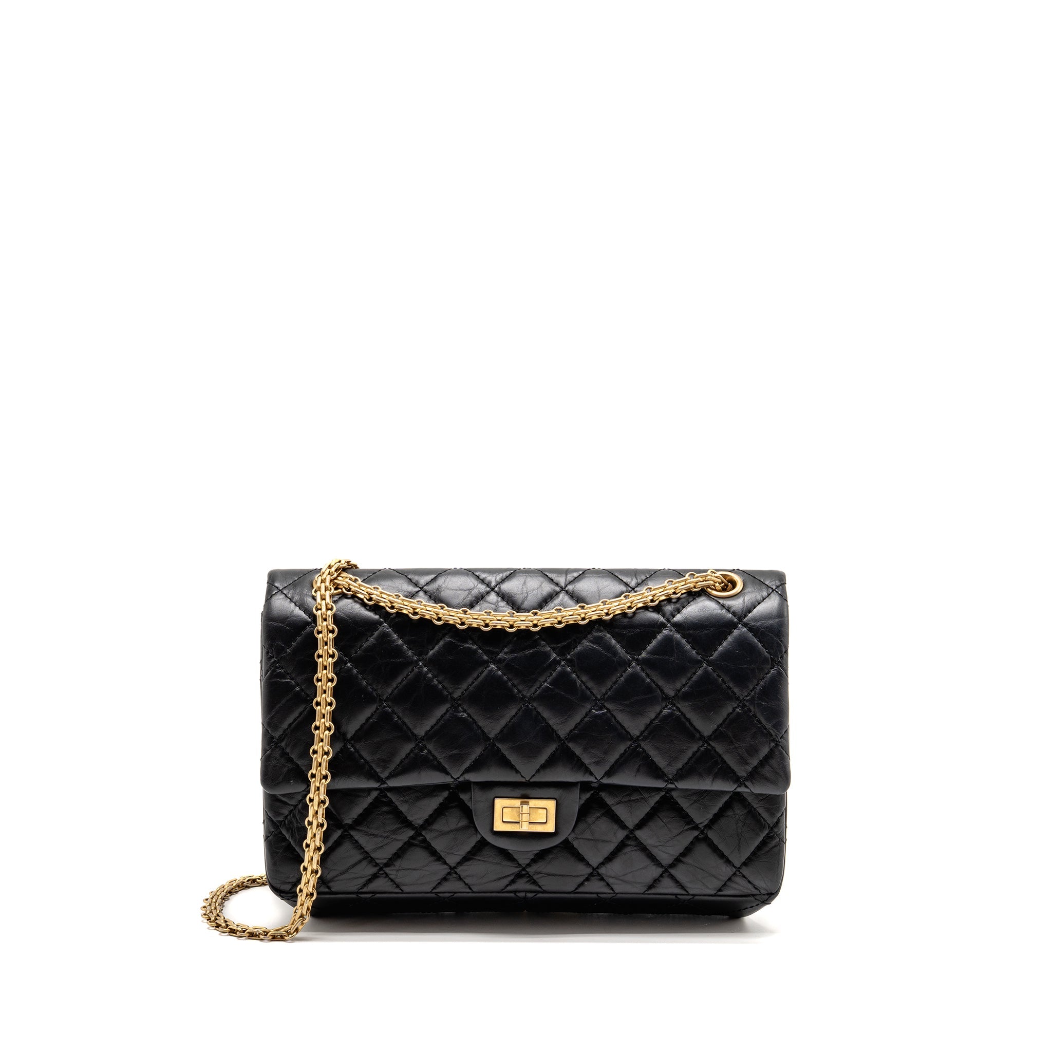 CHANEL LARGE 2.55 REISSUE FLAP BAG AGED CALFSKIN BLACK GHW