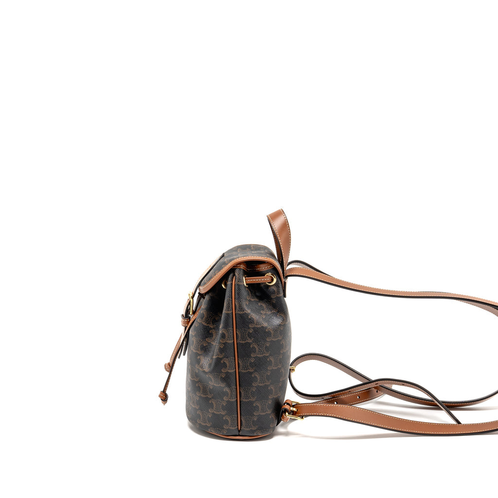 CELINE MINI BACKPACK FOLCO TRIOMPHE CANVAS/CALFSKIN TAN GHW