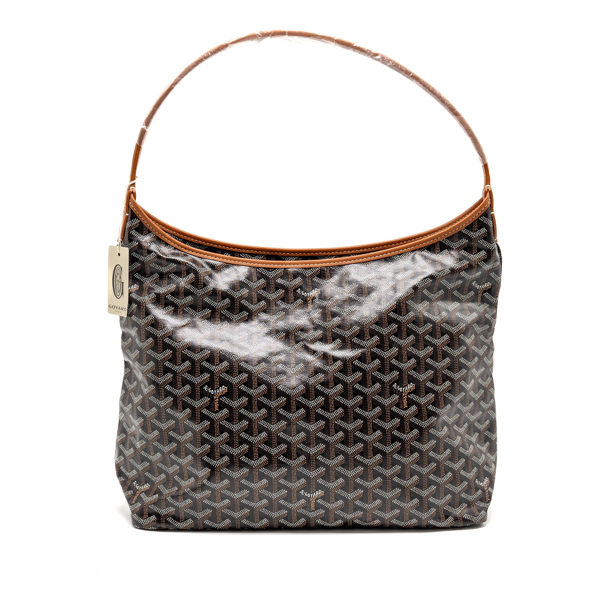 GOYARD BOHEME HOBO BAG GOYARDINE CANVAS/CALFSKIN BROWN SHW