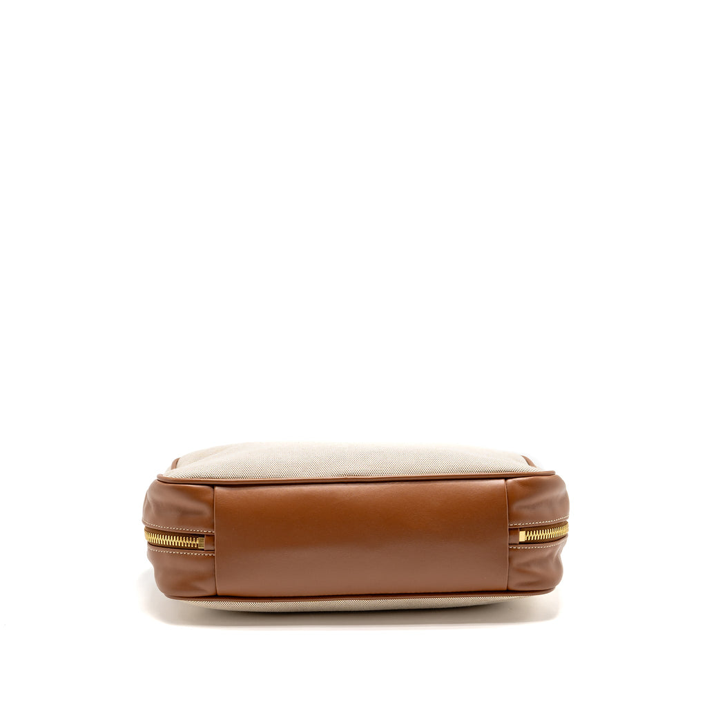 MIU MIU BEAU BAG CANVAS/LEATHER BEIGE/BRANDY GHW