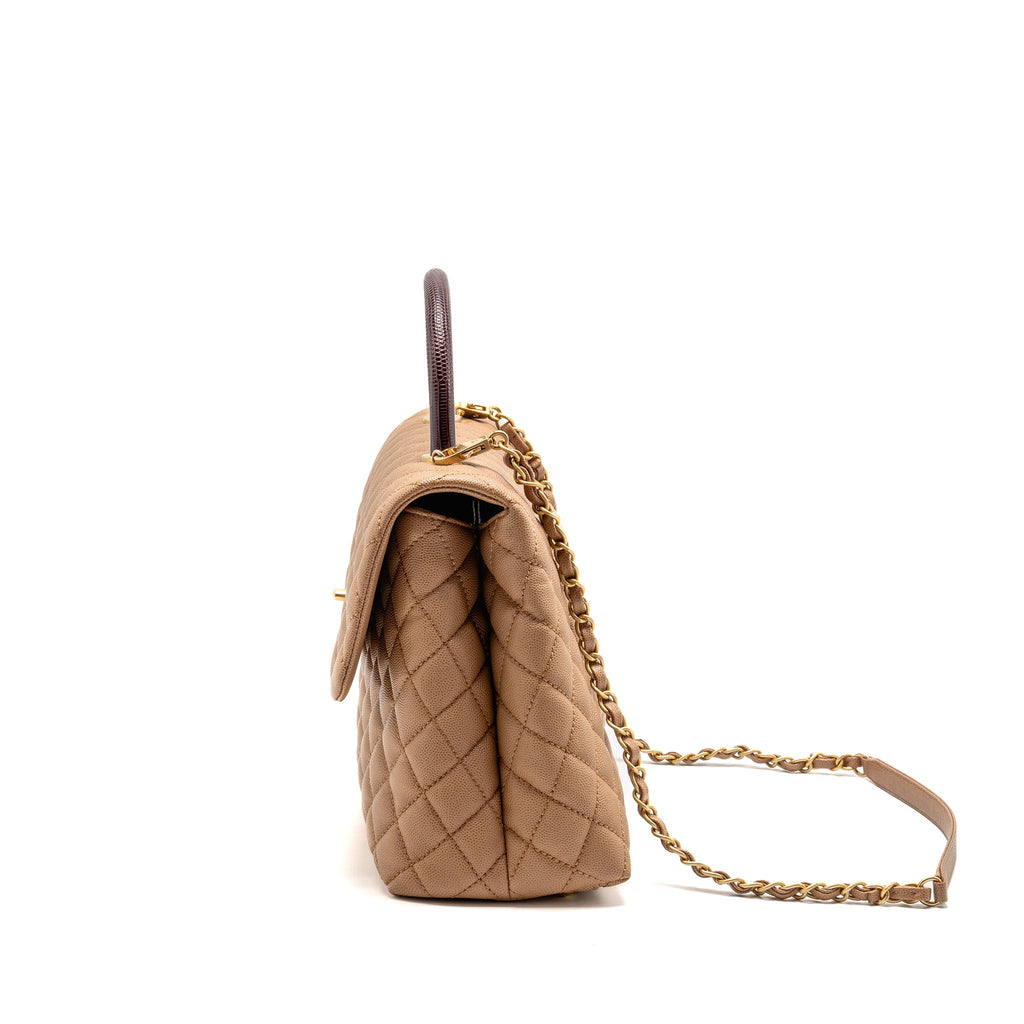 CHANEL LARGE COCO HANDLE WITH LIZARD HANDLE CAVIAR BEIGE GHW