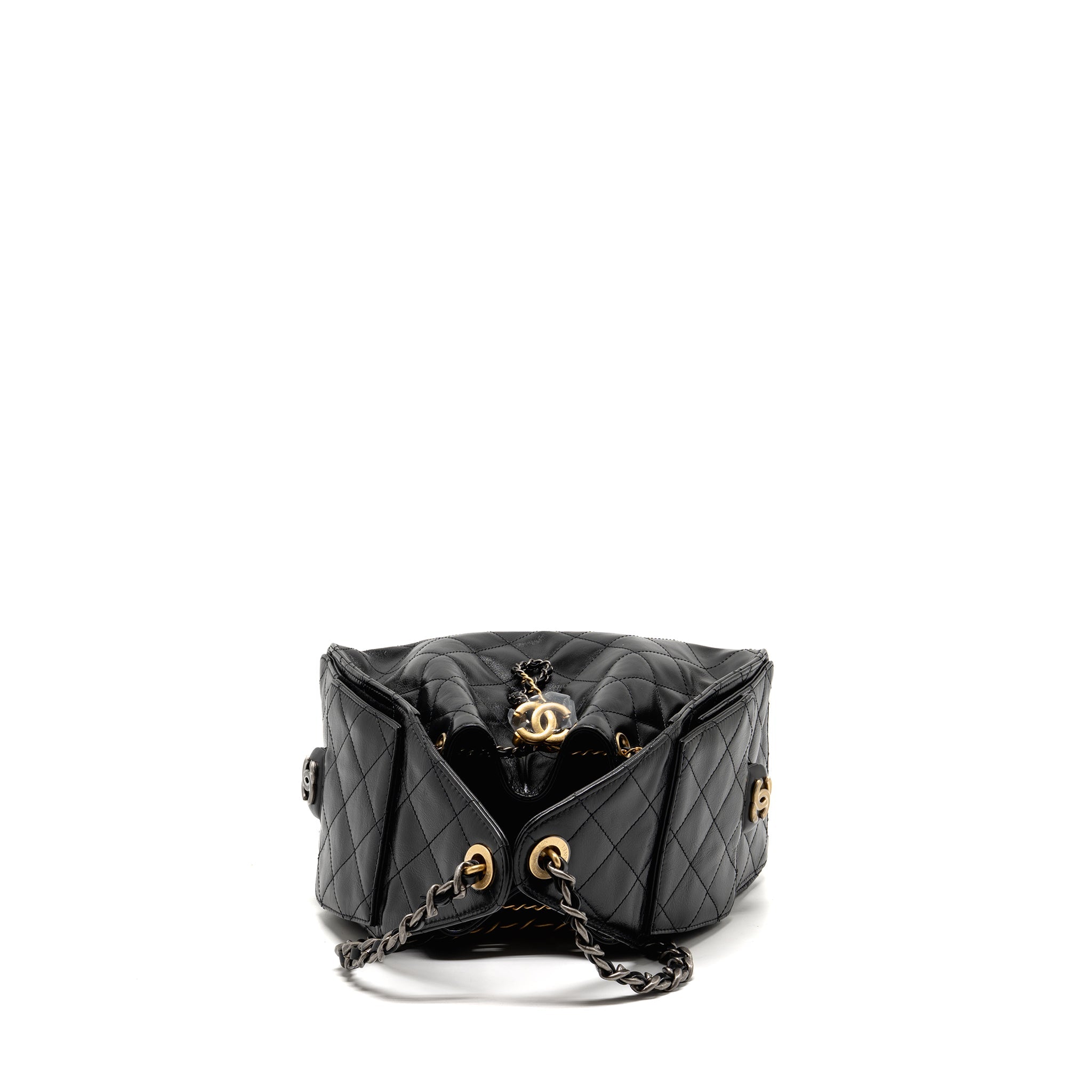 CHANEL SMALL 25 BAG CRUMPLED SHINY CALFSKIN BLACK MULTICOLOUR HARDWARE (MICROCHIP) (Copy)