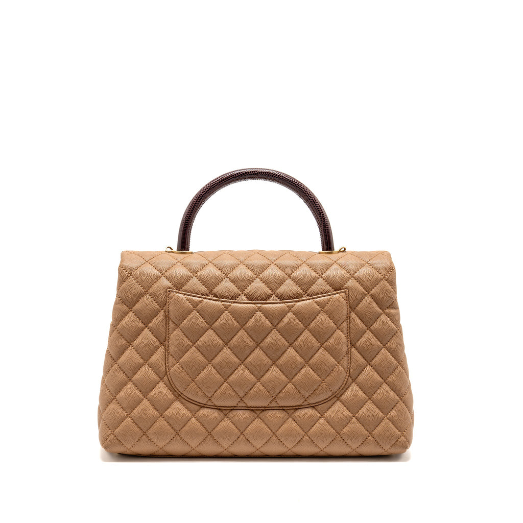 CHANEL LARGE COCO HANDLE WITH LIZARD HANDLE CAVIAR BEIGE GHW