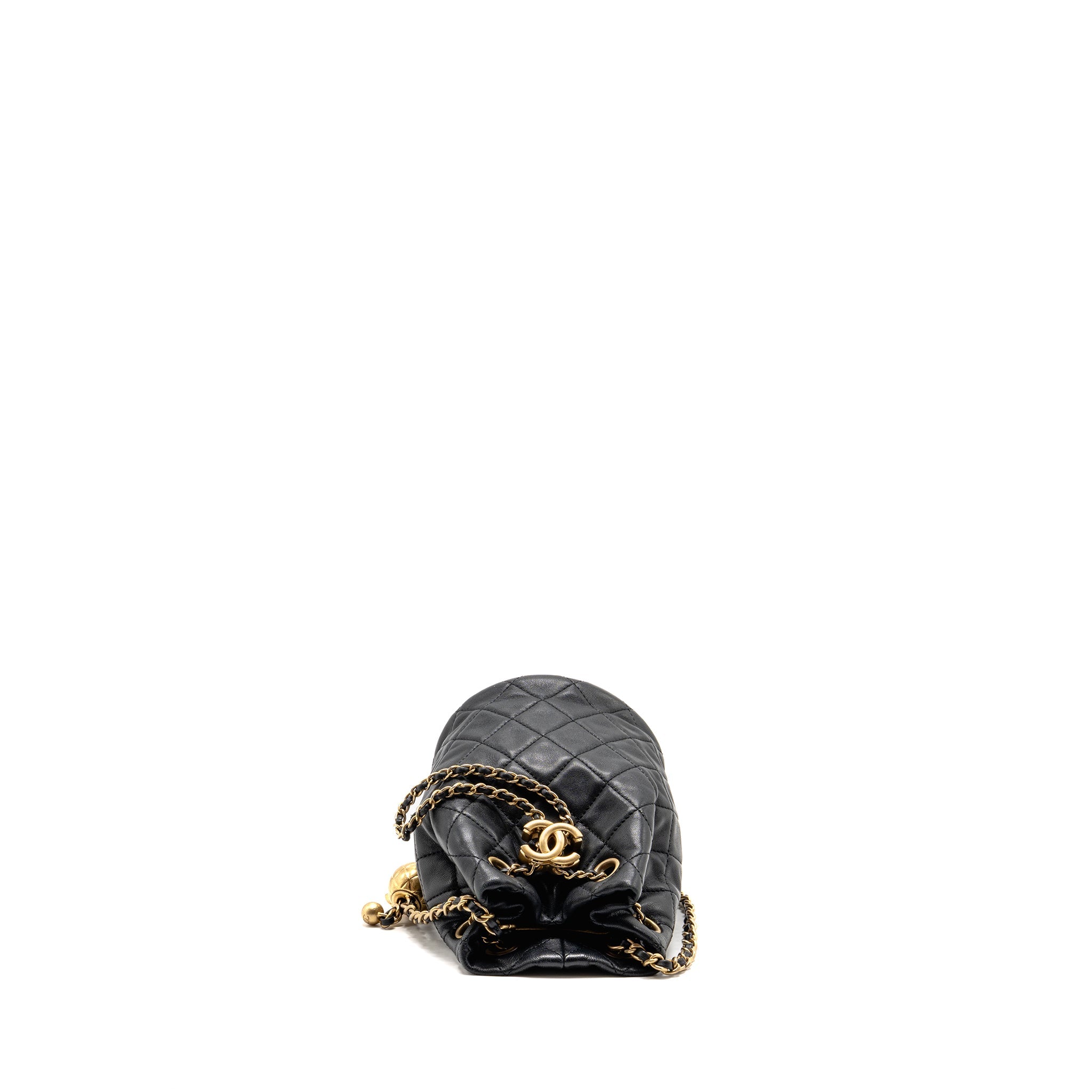 CHANEL PEARL CRUSH MINI BUCKET BAG LAMBSKIN BLACK GHW (MICROCHIP)