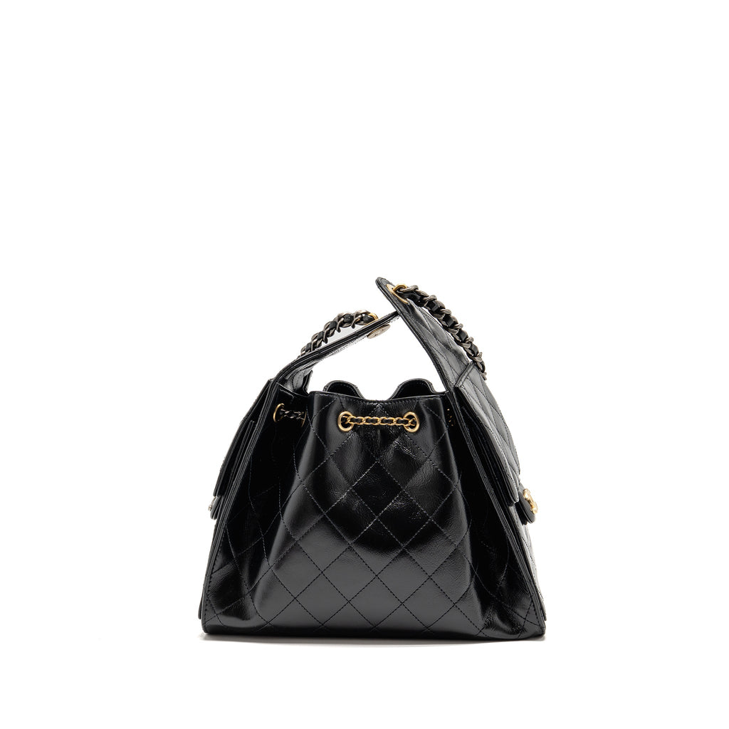 CHANEL SMALL 25 BAG CRUMPLED SHINY CALFSKIN BLACK MULTICOLOUR HARDWARE (MICROCHIP) (Copy)