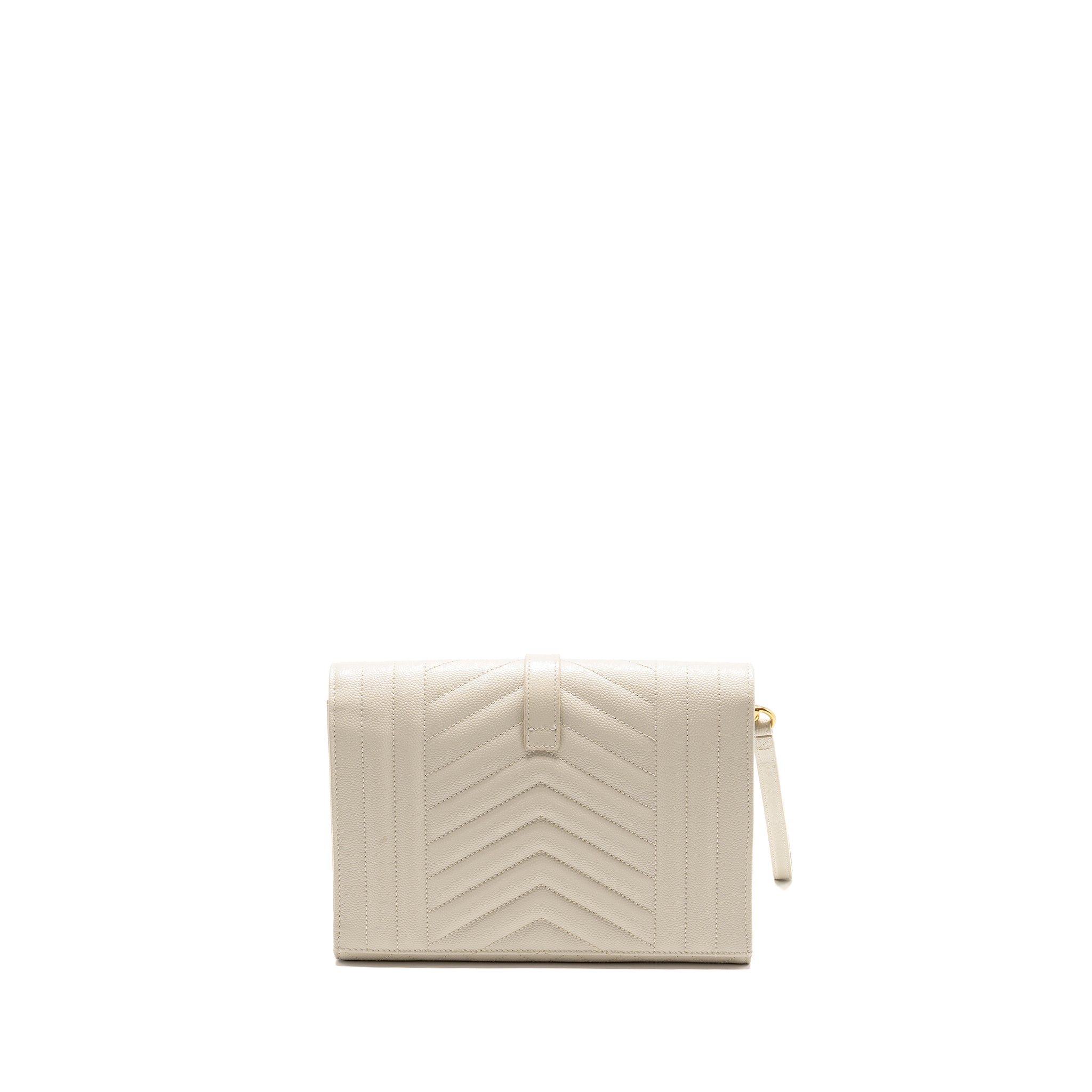 SAINT LAURENT ENVELOPE FLAP POUCH GRAINED CALFSKIN BLANC VINTAGE GHW