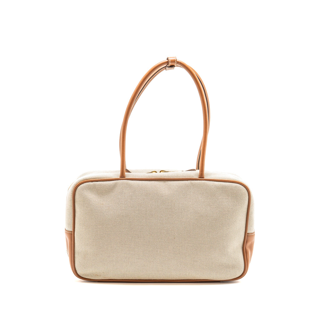MIU MIU BEAU BAG CANVAS/LEATHER BEIGE/BRANDY GHW